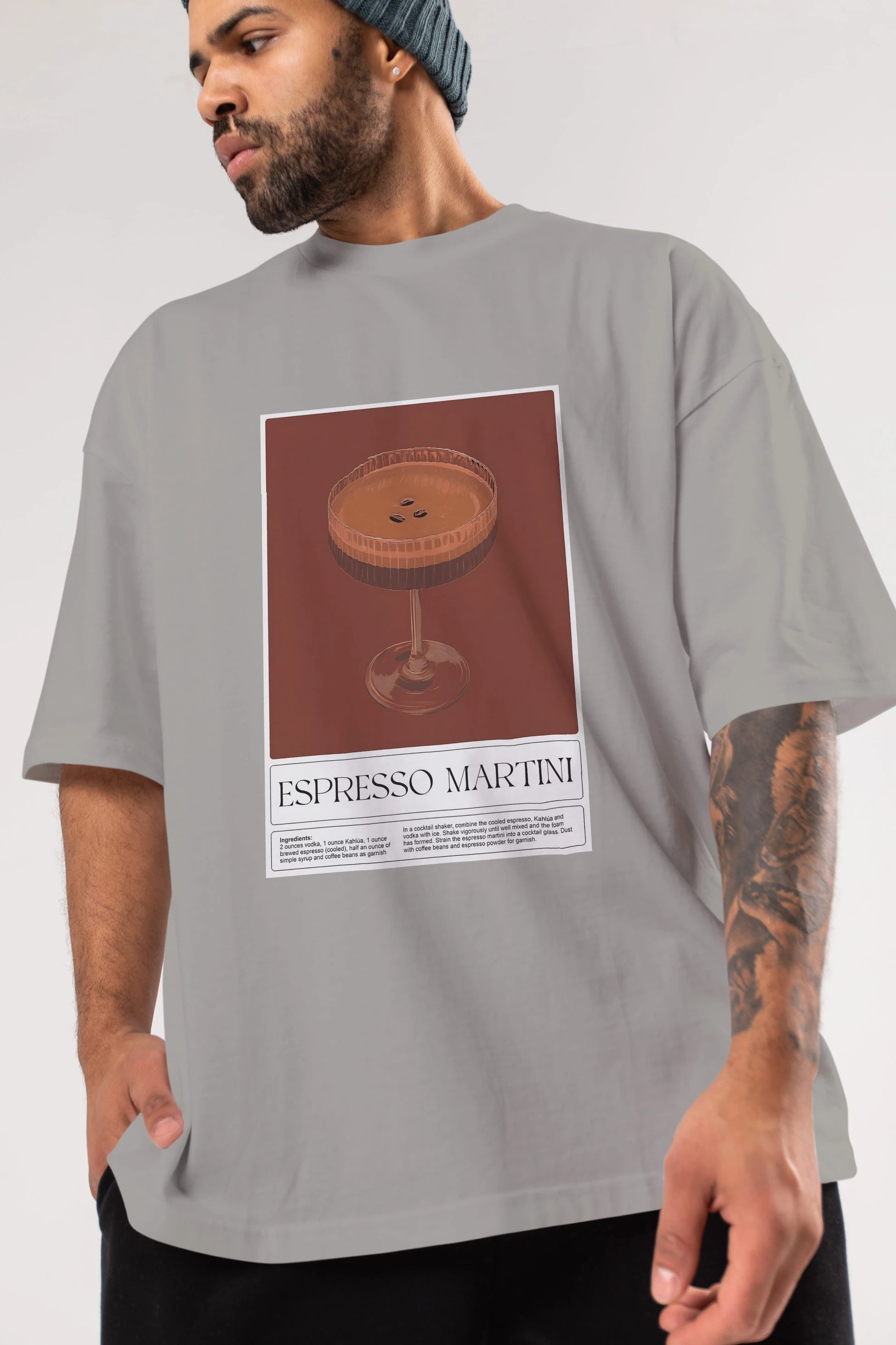 Espresso Martini Ön Baskılı Oversize t-shirt Erkek Kadın Unisex %100 Pamuk Bisiklet Yaka tişort
