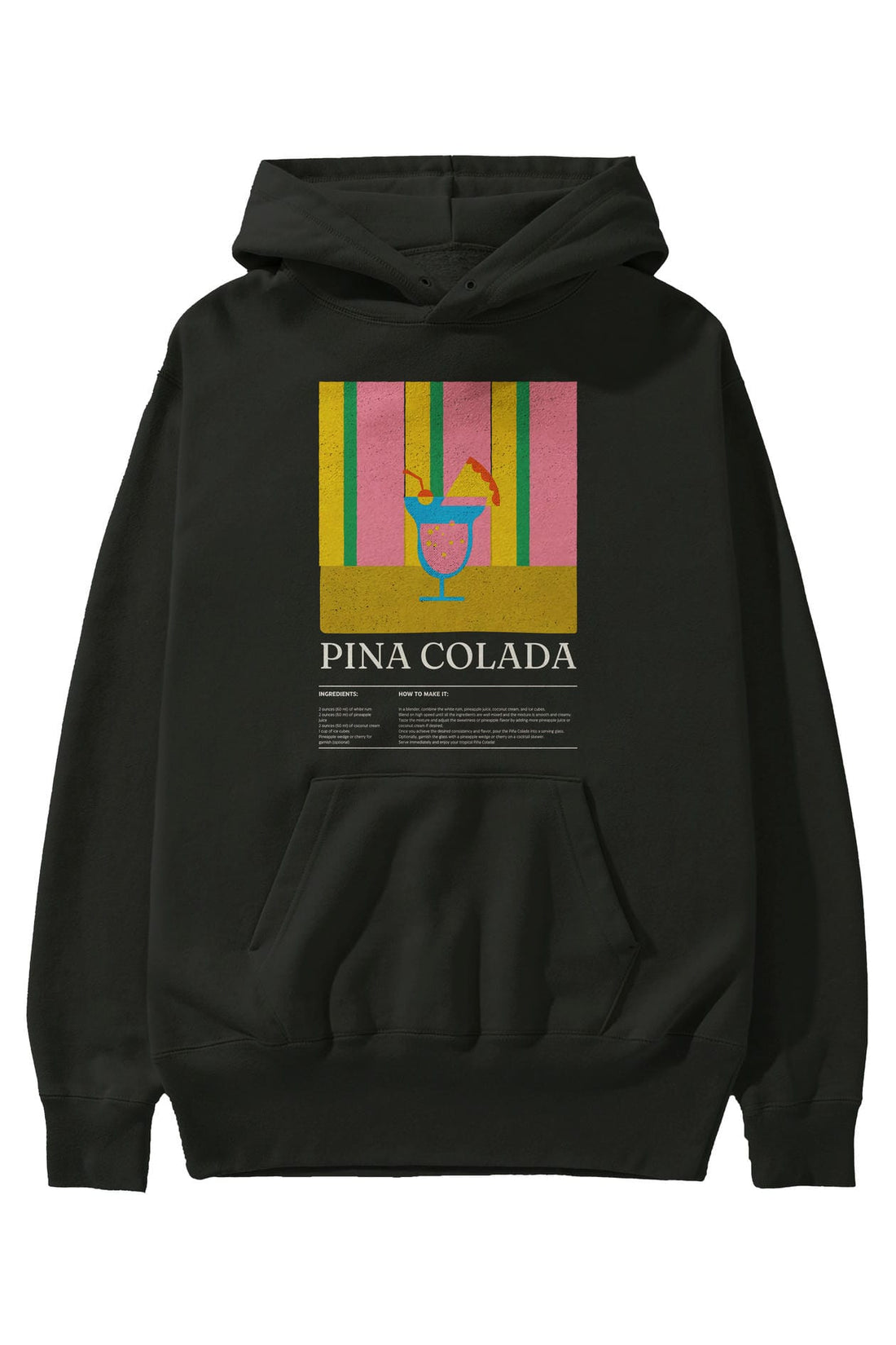 Pina Colada Kokteyl ön Baskılı Hoodie Oversize Kapüşonlu Sweatshirt Erkek Kadın