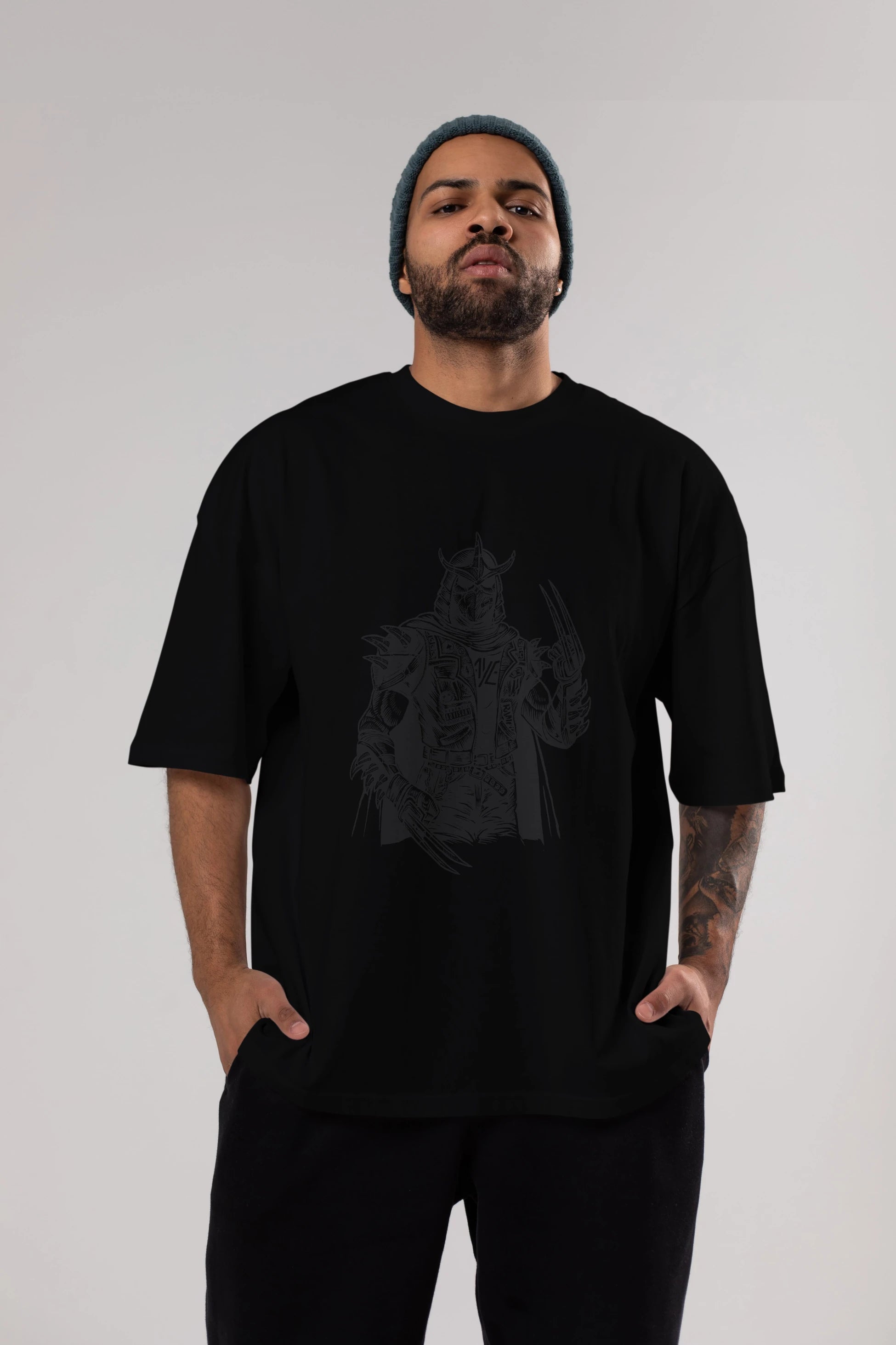 Shredder Punk Ön Baskılı Oversize t-shirt Erkek Kadın Unisex %100 Pamuk tişort