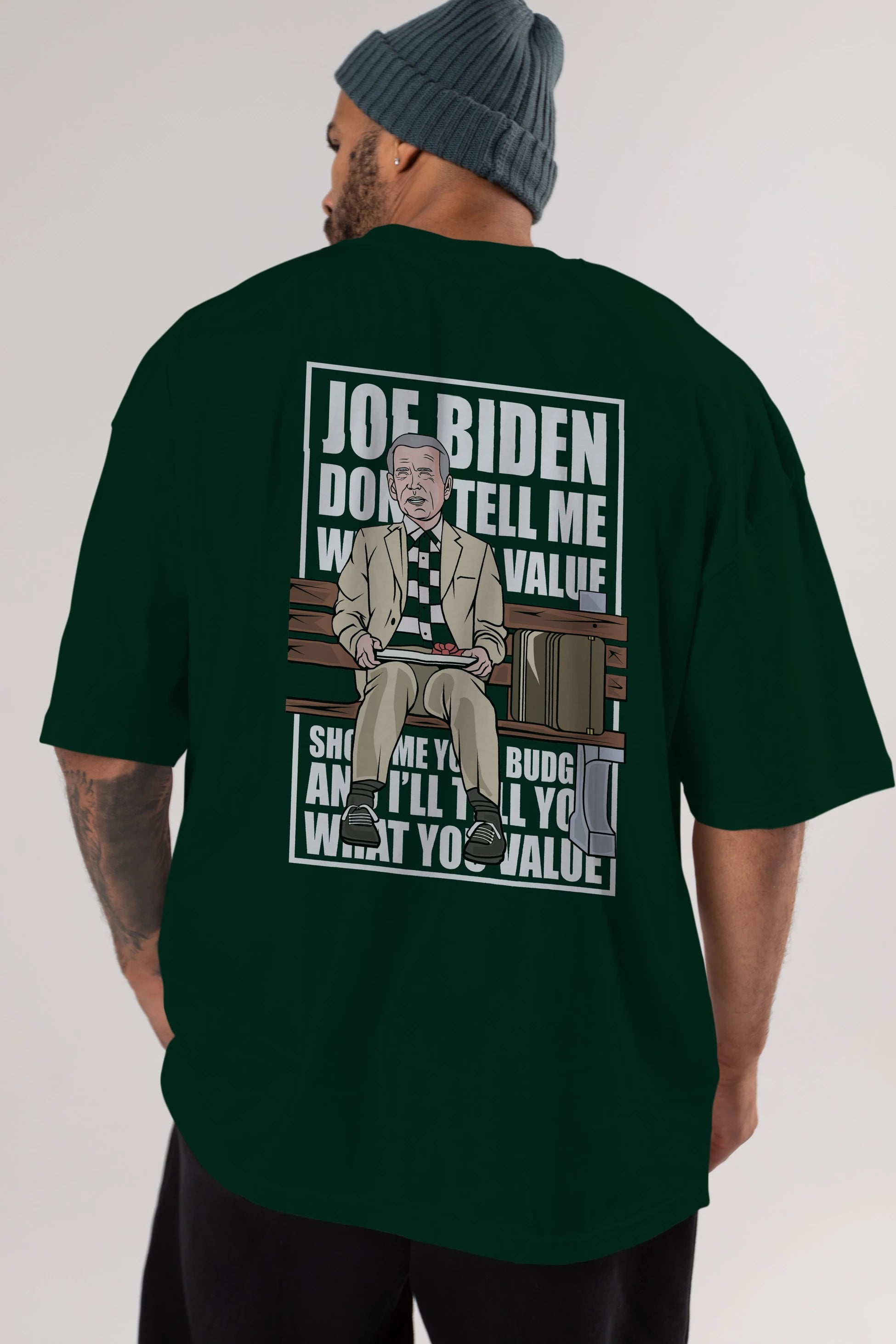 Joe Biden Forest Gump Arka Baskılı Oversize t-shirt Erkek Kadın Unisex %100 Pamuk tişort