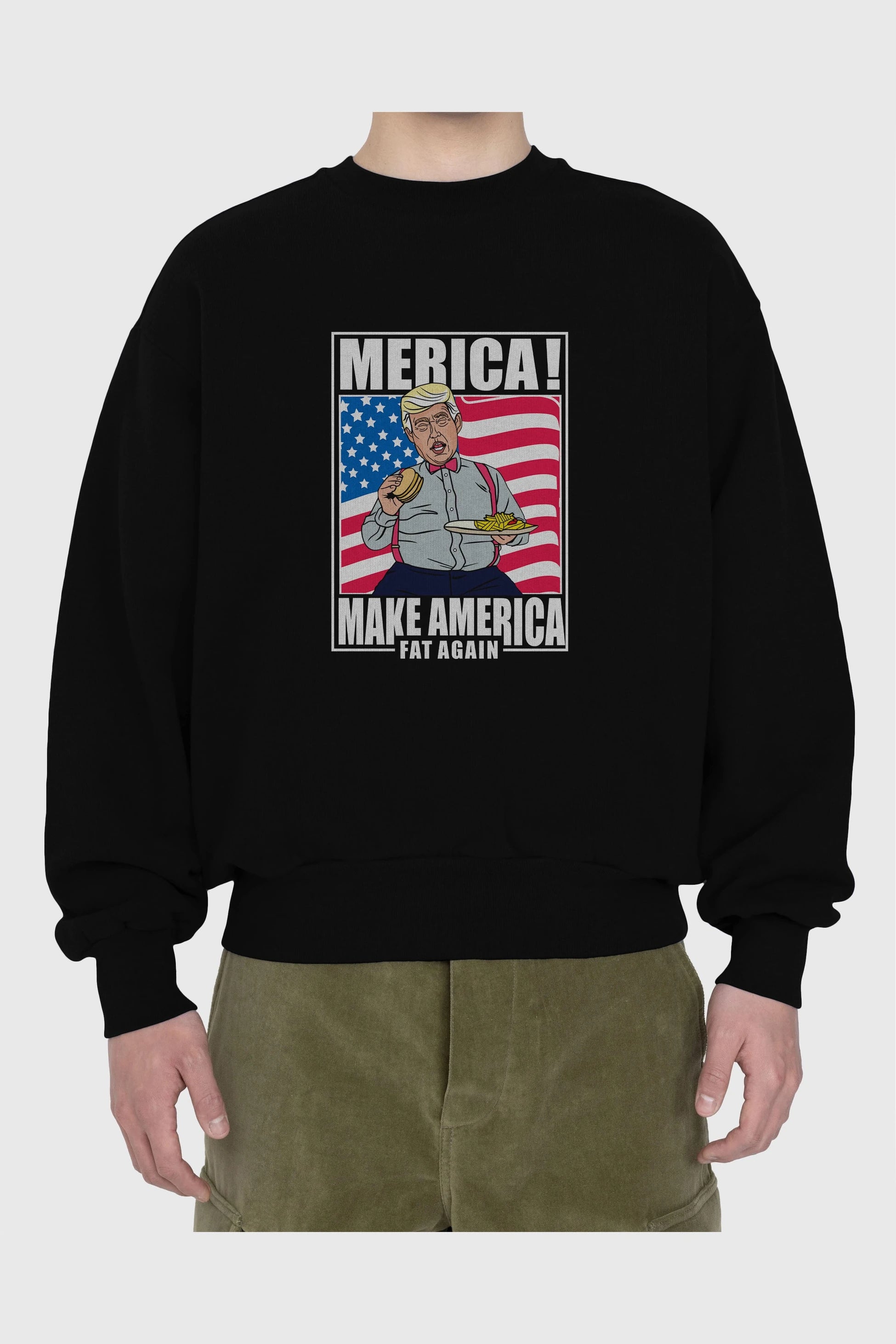Trump Burger Ön Baskılı Oversize Sweatshirt Erkek Kadın Unisex