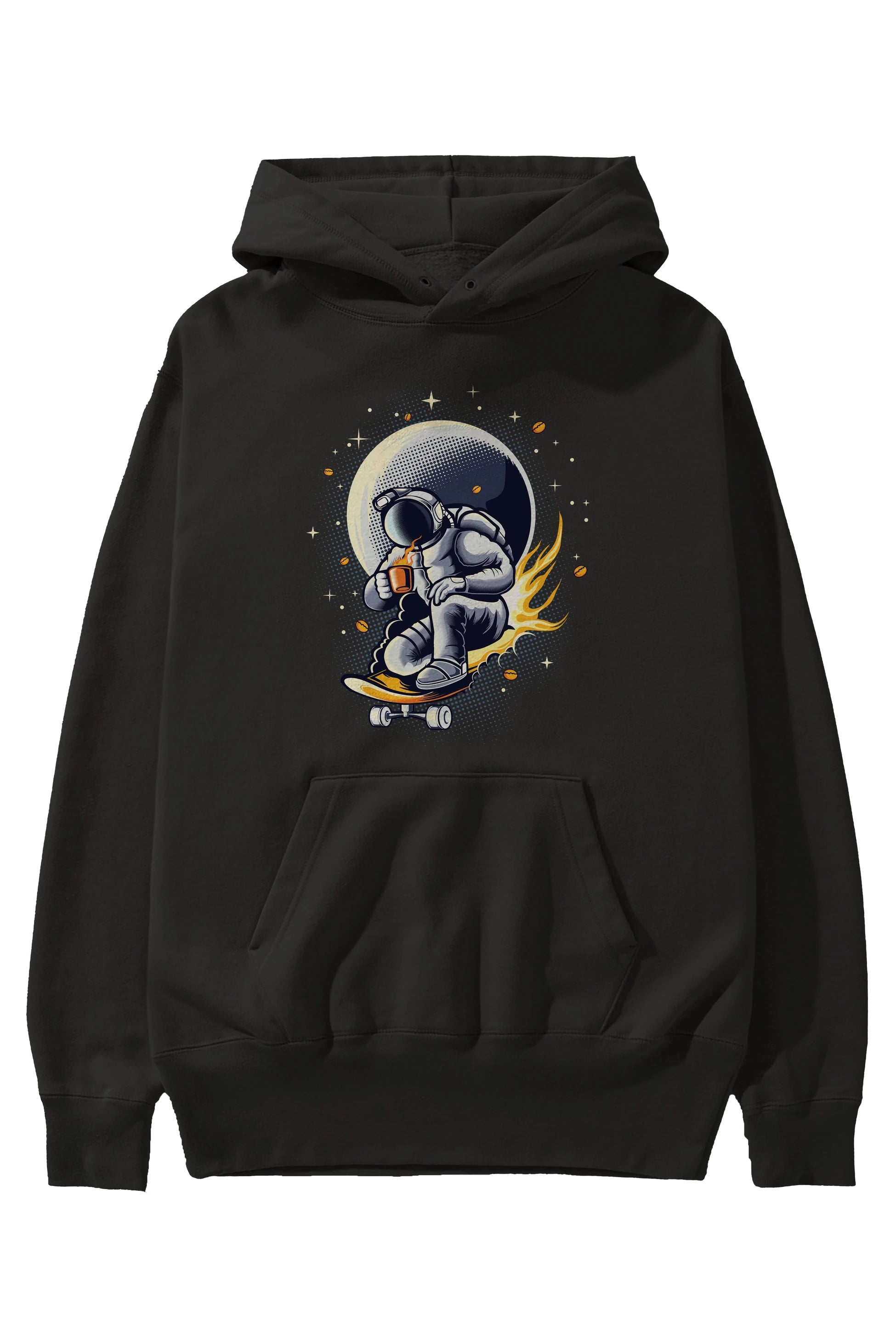 Astro Coffee Addict Ön Baskılı Hoodie Oversize Kapüşonlu Sweatshirt Erkek Kadın Unisex