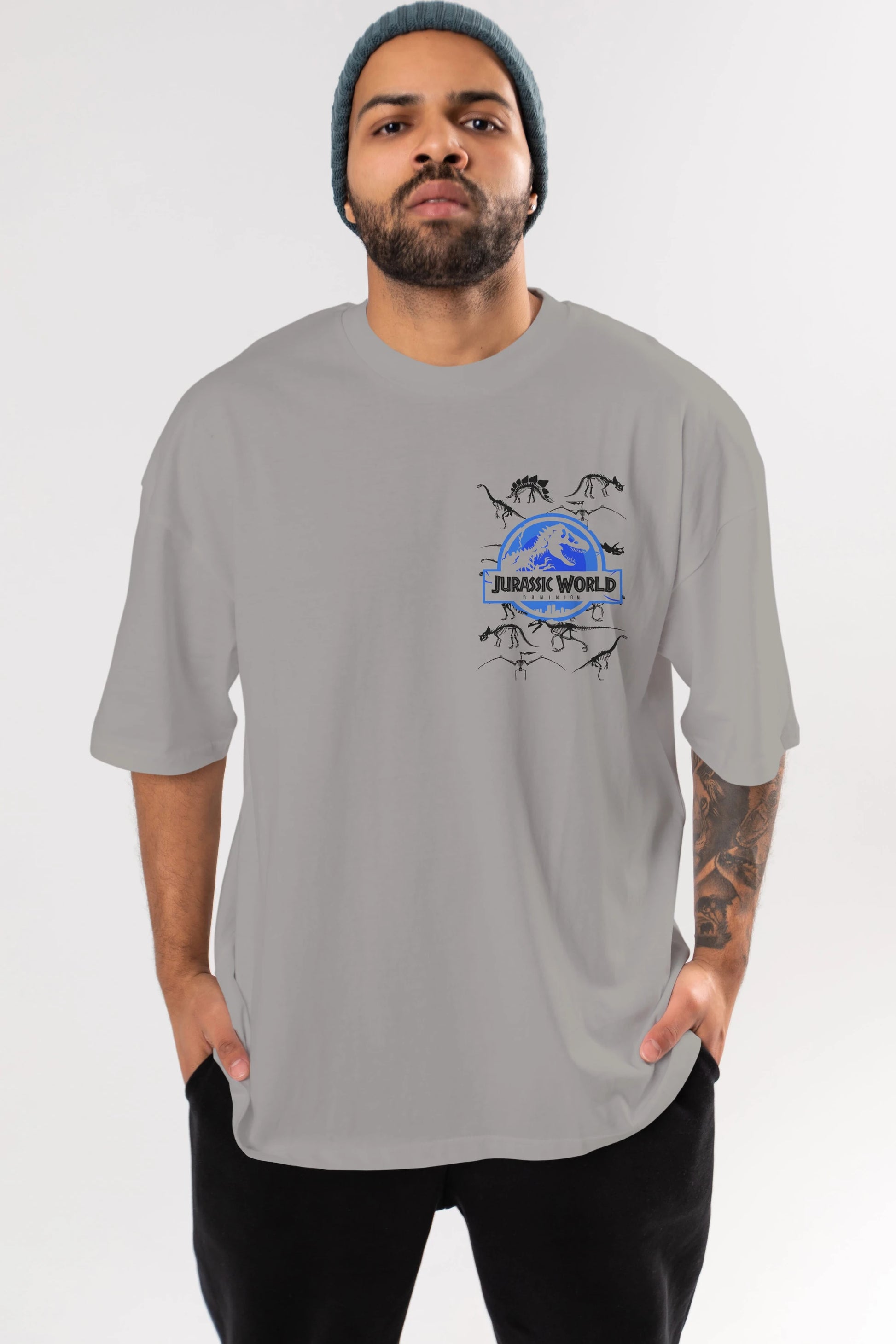 Jurassic Park (5) Ön Sol Baskılı Oversize t-shirt Erkek Kadın Unisex %100 Pamuk Bisiklet Yaka tişort