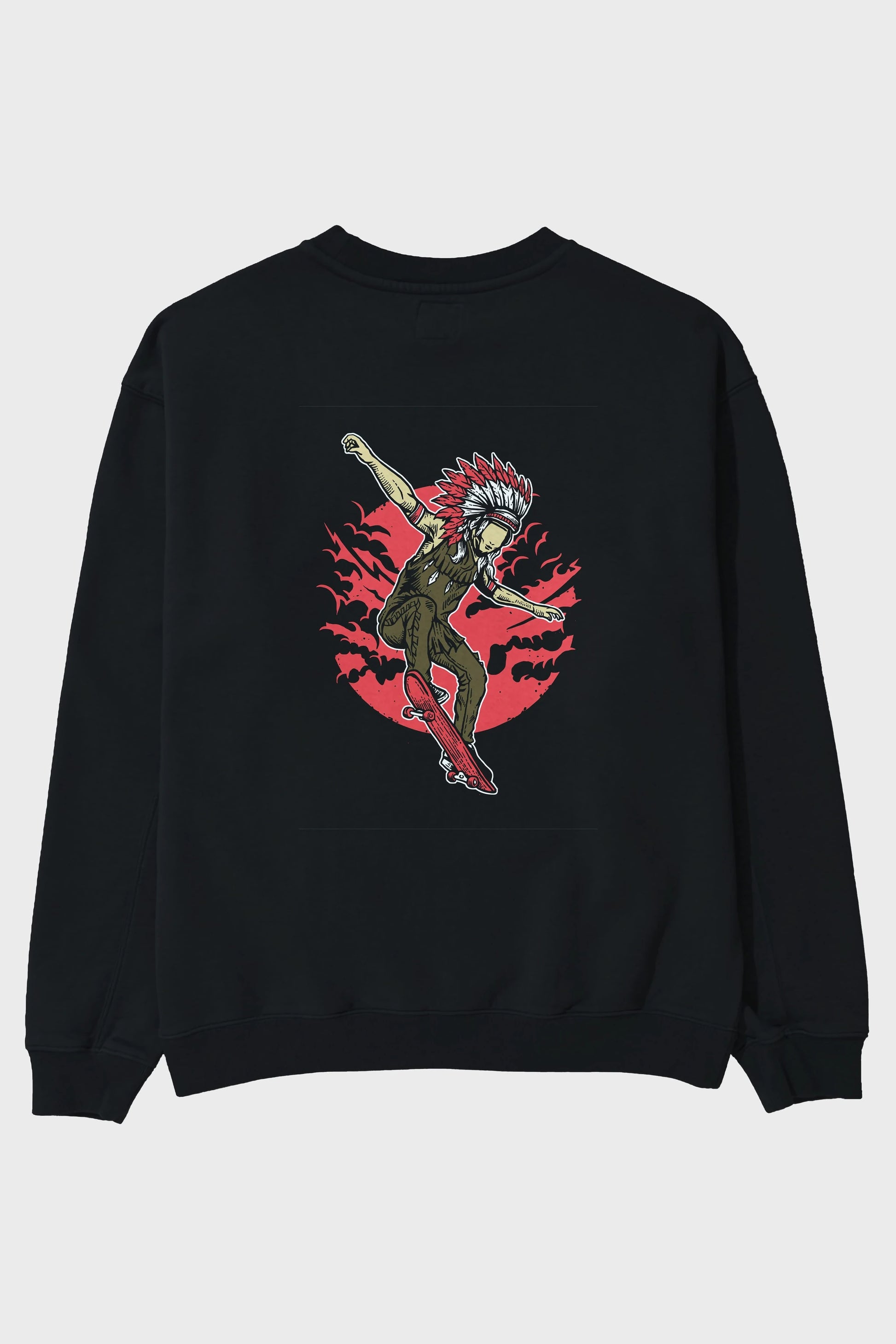 Indian Chief Skateboard Arka Baskılı Oversize Sweatshirt Erkek Kadın Unisex