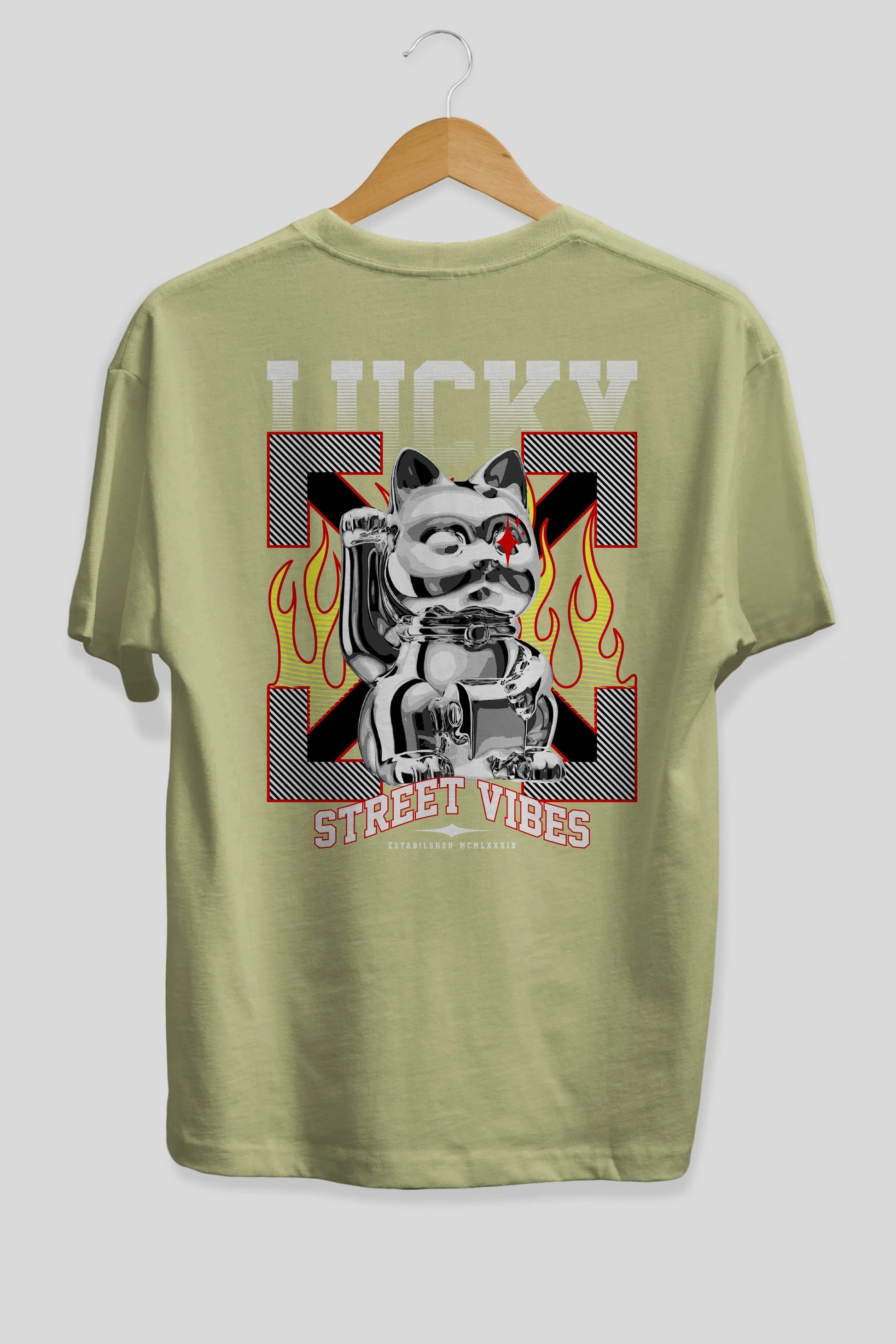Lucky Street Vibes Arka Baskılı Oversize t-shirt Erkek Kadın Unisex