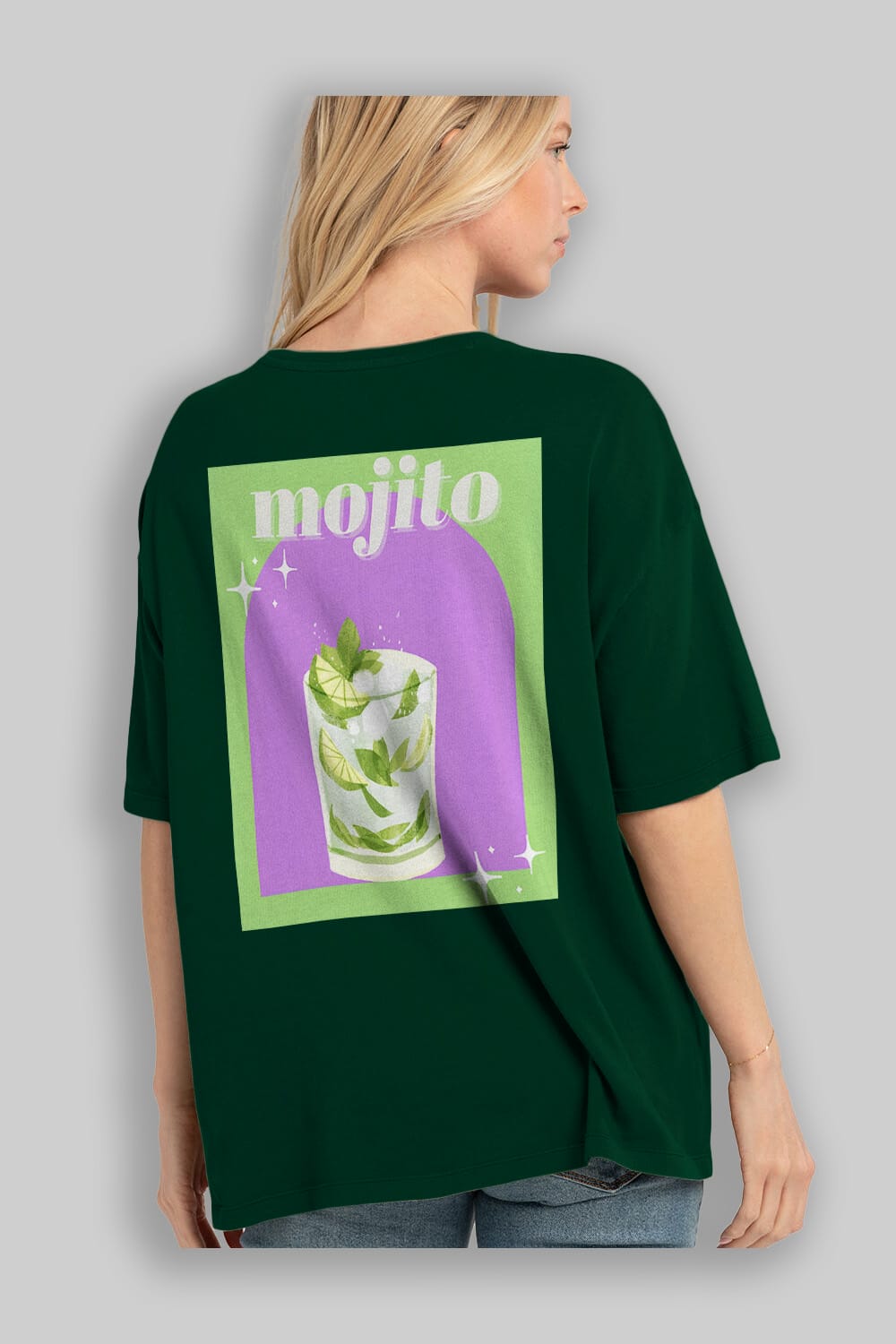Mojito 3 Arka Baskılı Oversize t-shirt Erkek Kadın Unisex %100 Pamuk Bisiklet Yaka tişort
