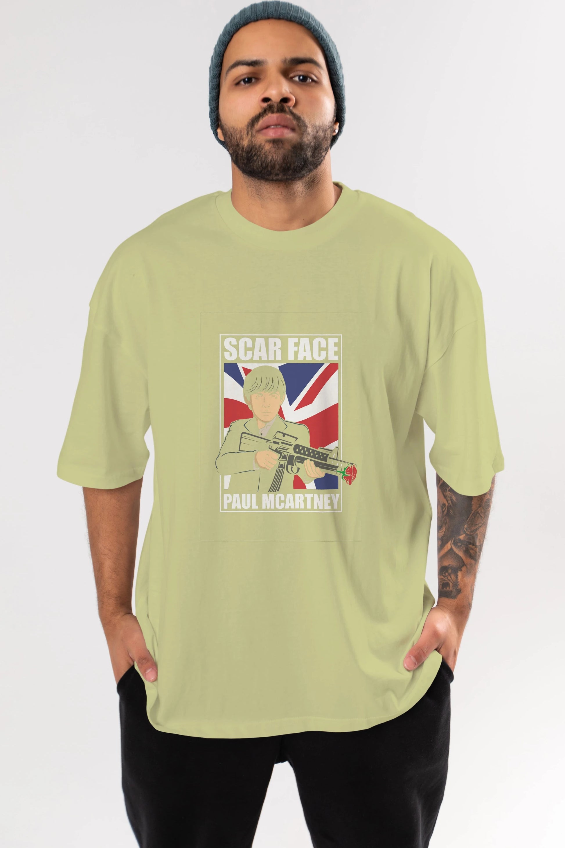 Paul Mccartney Scar Face Ön Baskılı Oversize t-shirt Erkek Kadın Unisex %100 Pamuk tişort