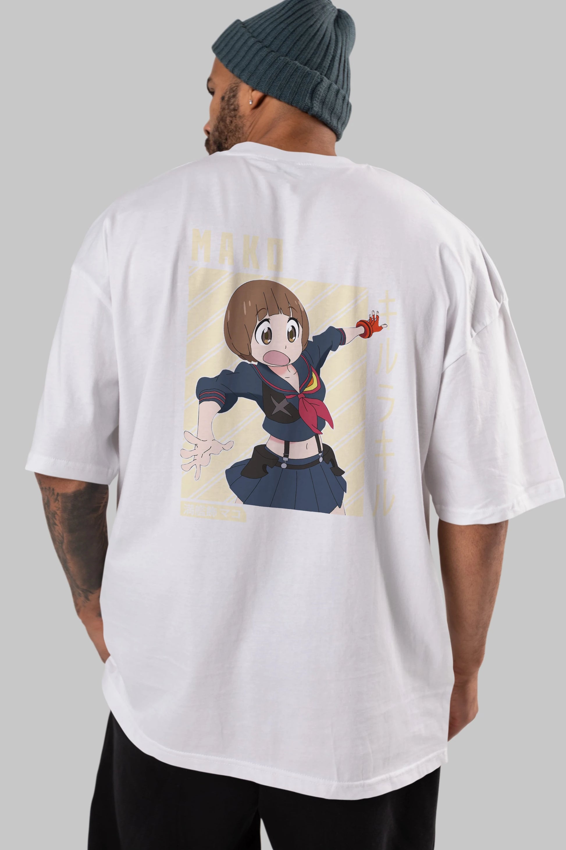 Mako Mankanshoku 1 Anime Arka Baskılı Oversize t-shirt Erkek Kadın Unisex