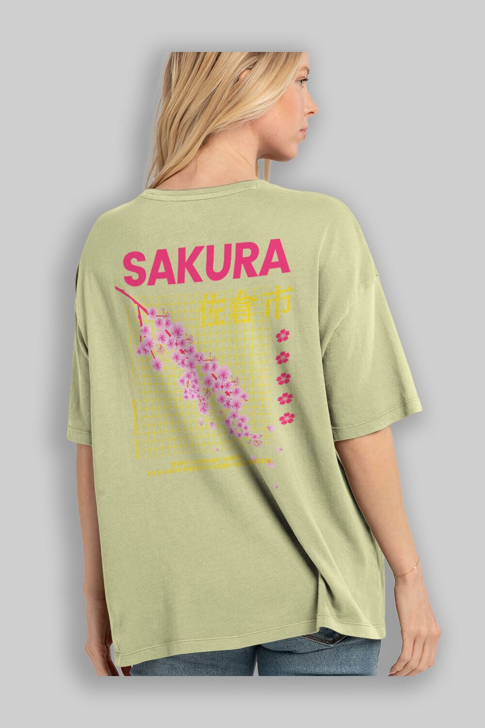 Sakura Streetwear Arka Baskılı Oversize t-shirt Erkek Kadın Unisex