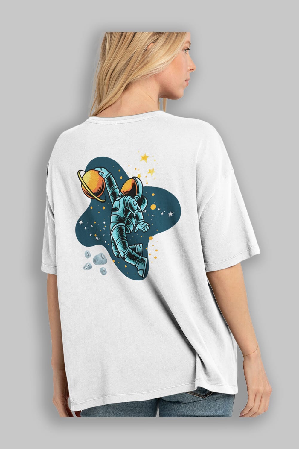Astronot Basketbol Arka Baskılı Oversize t-shirt Erkek Kadın Unisex