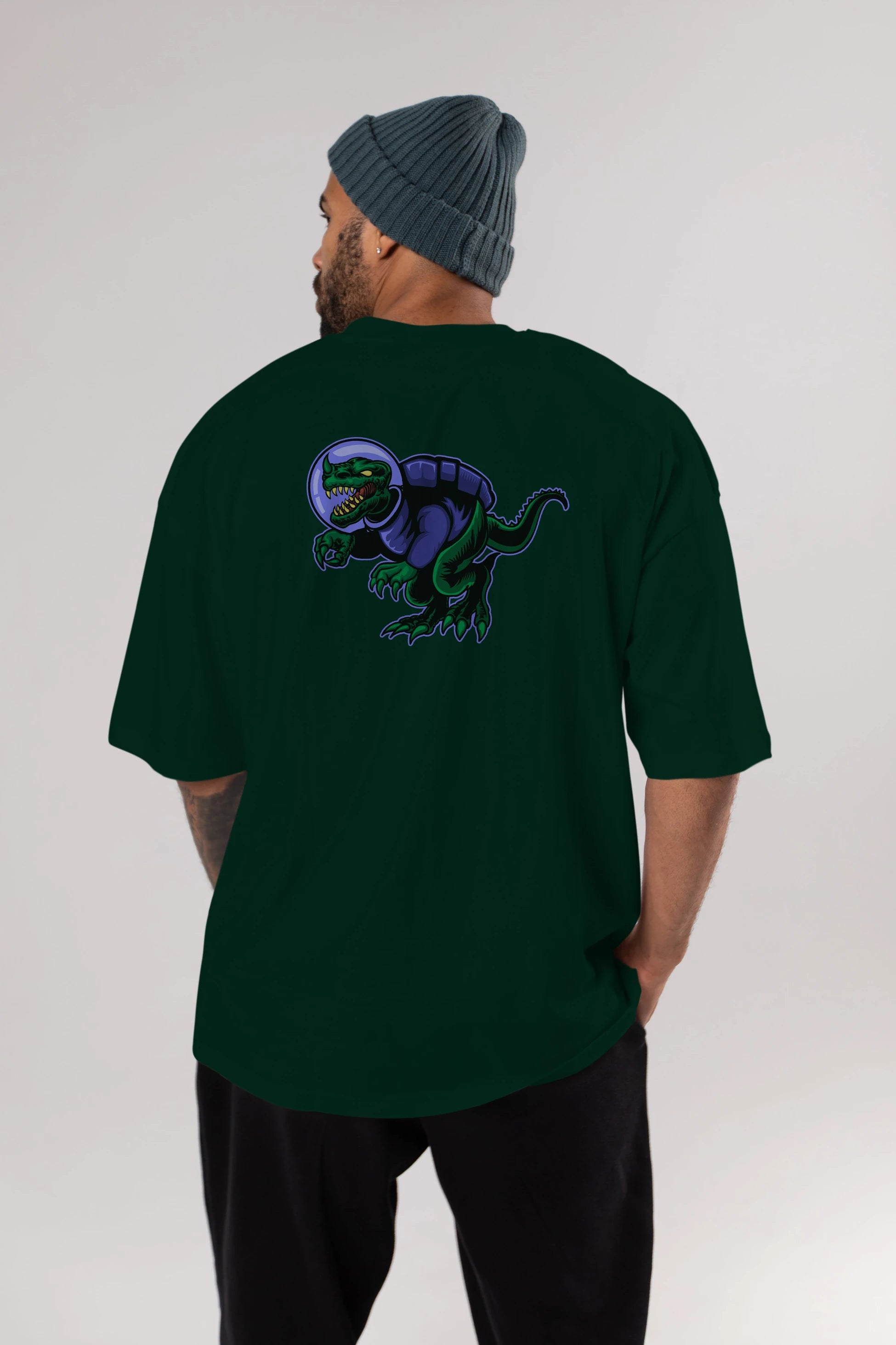 Space Dino Arka Baskılı Oversize t-shirt Erkek Kadın Unisex