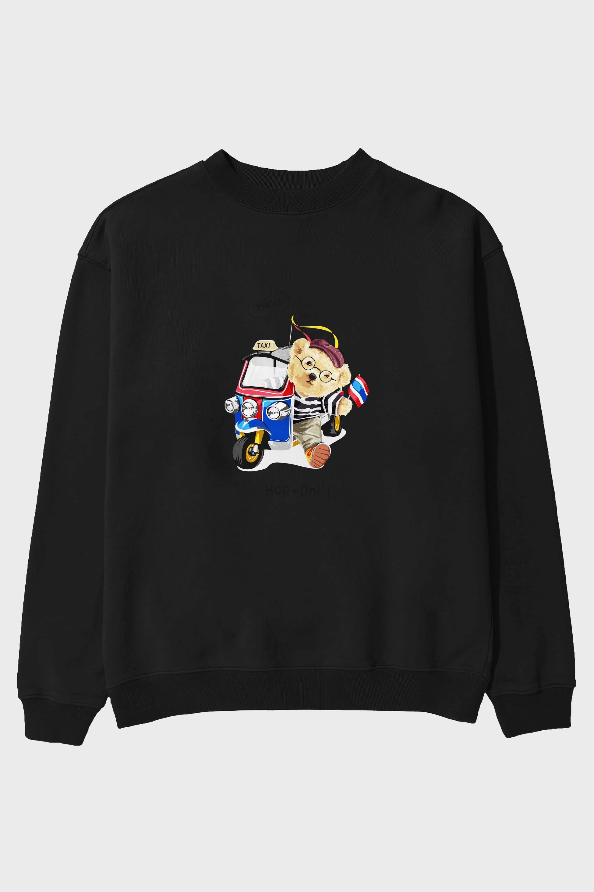 Teddy Bear Hop-On Ön Baskılı Oversize Sweatshirt Erkek Kadın Unisex