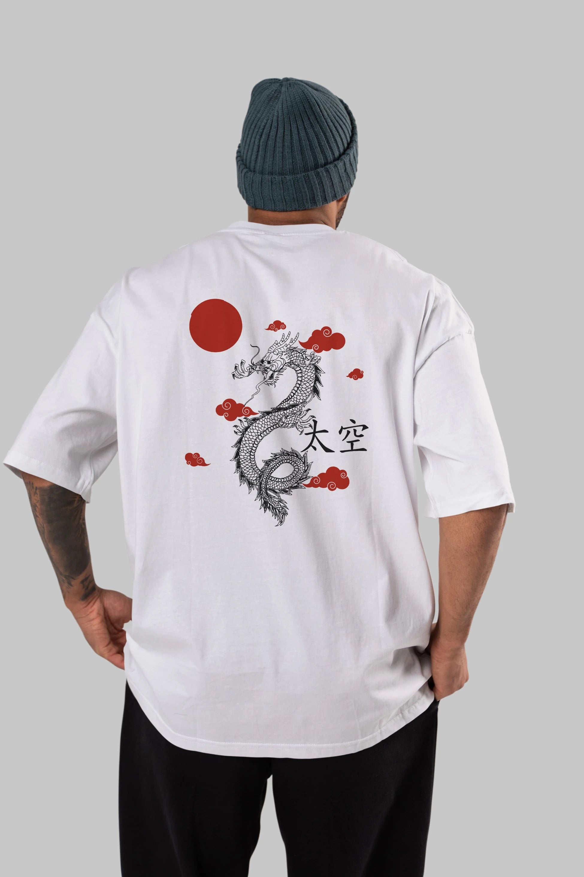 Chinese Dragon Arka Baskılı Oversize t-shirt Erkek Kadın Unisex