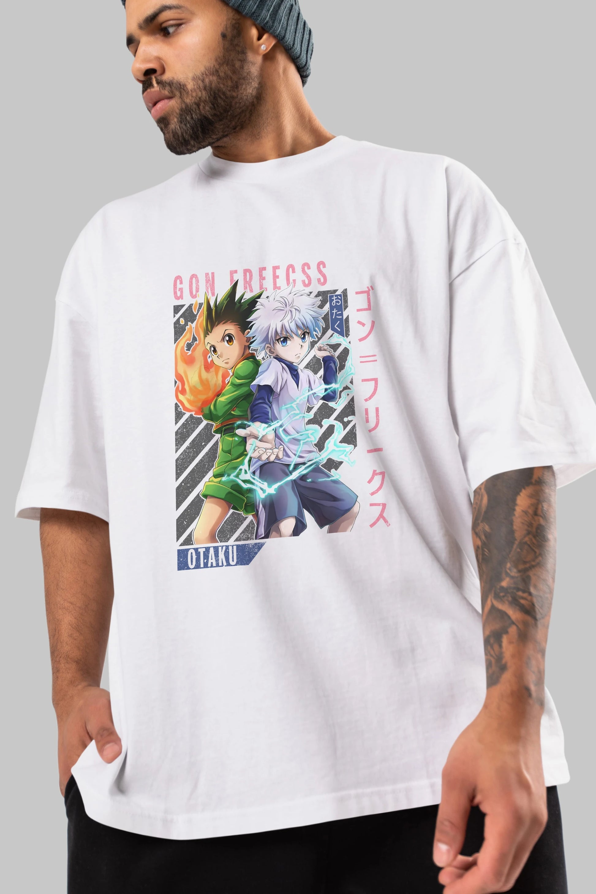 Gon Freecss HUNTER X HUNTER 1 Anime Ön Baskılı Oversize t-shirt %100 pamuk Erkek Kadın Unisex