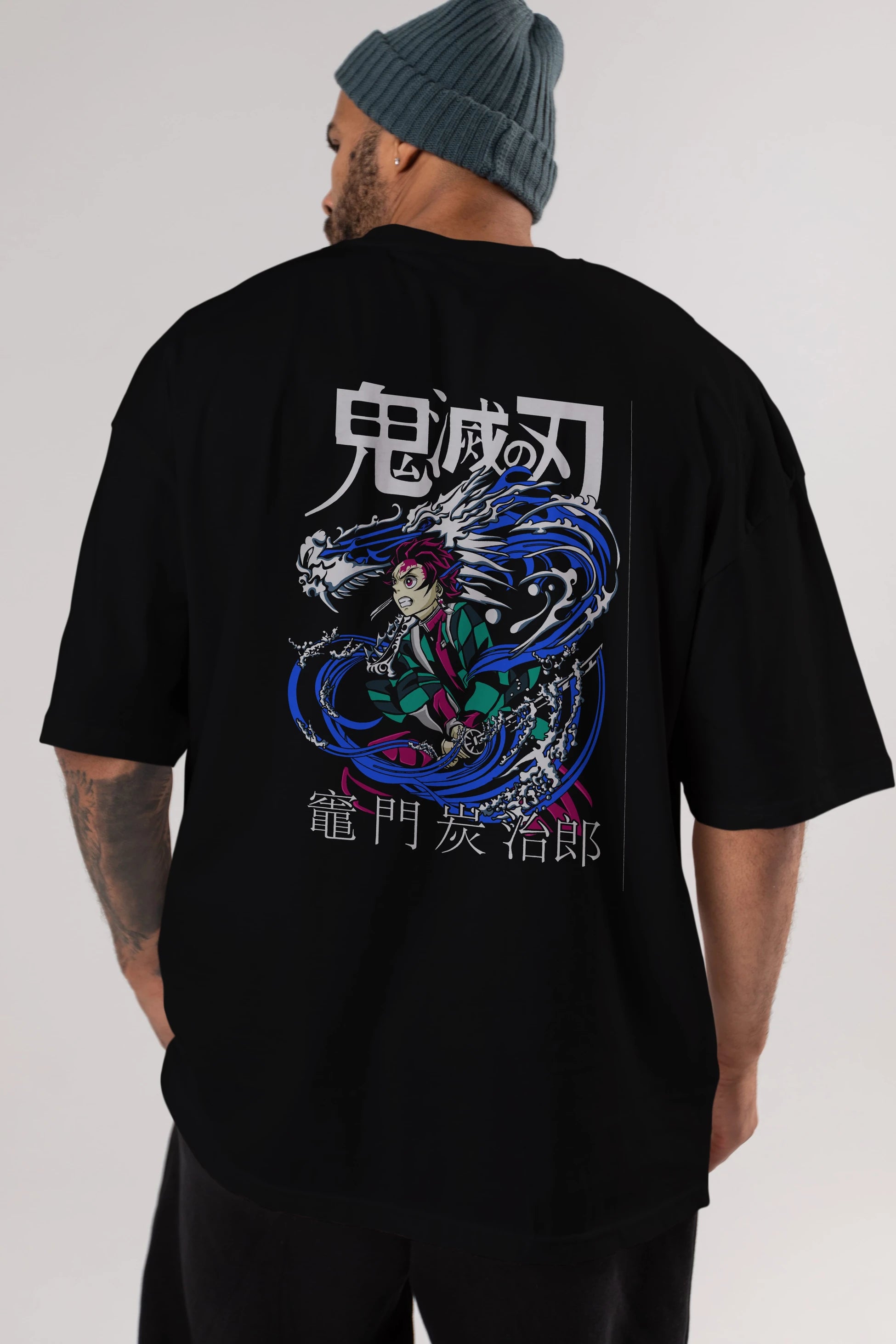 TANJIRO KAMADO 2 Anime Arka Baskılı Oversize t-shirt Erkek Kadın Unisex