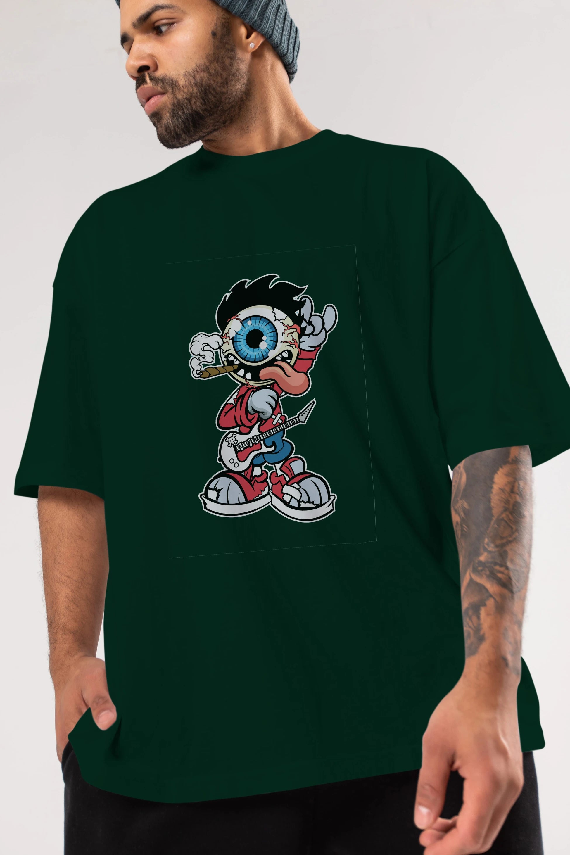 Eyeball Rockstar Ön Baskılı Oversize t-shirt Erkek Kadın Unisex %100 Pamuk tişort