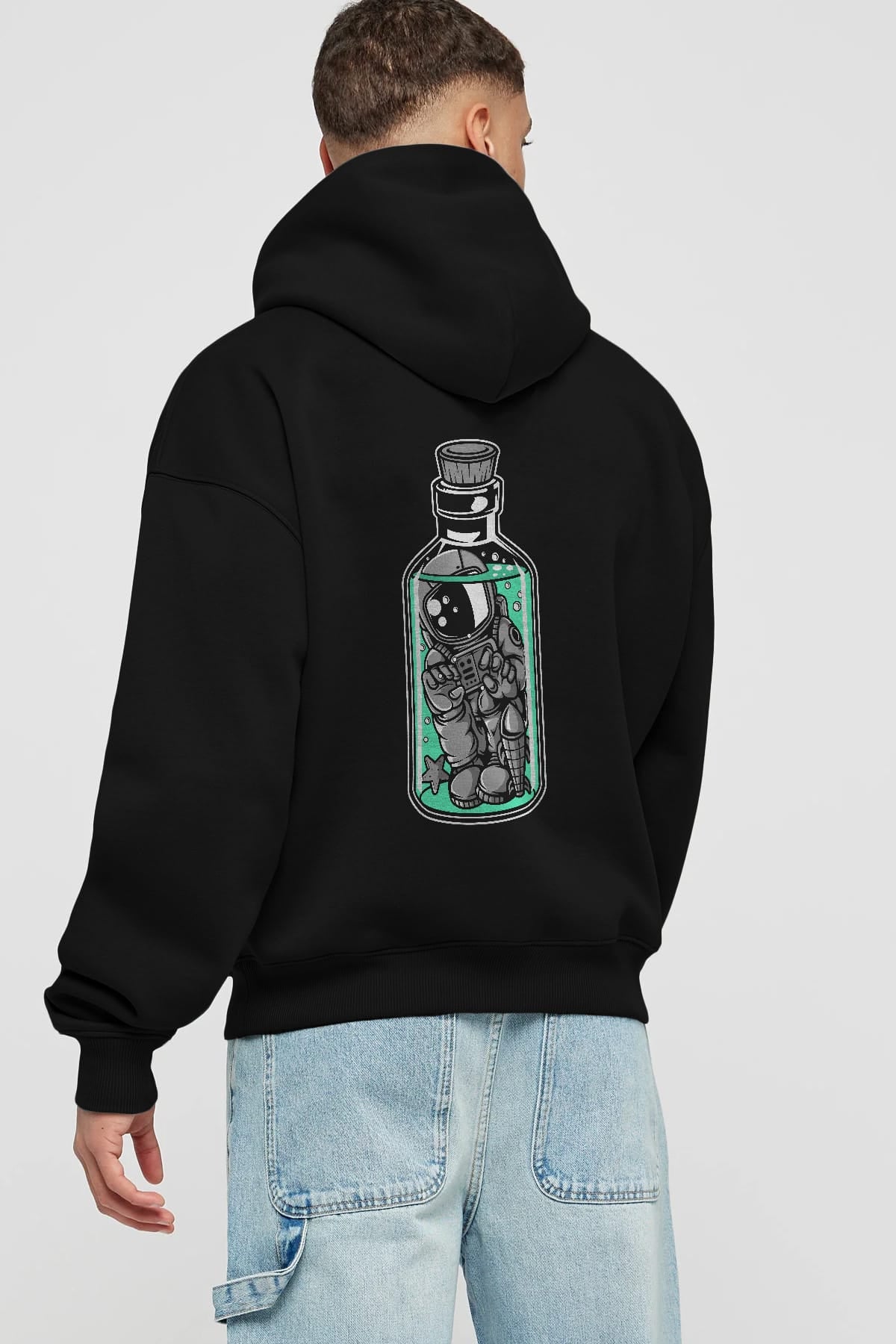 Astronaut in The Bottle Arka Baskılı Hoodie Oversize Kapüşonlu Sweatshirt Erkek Kadın Unisex