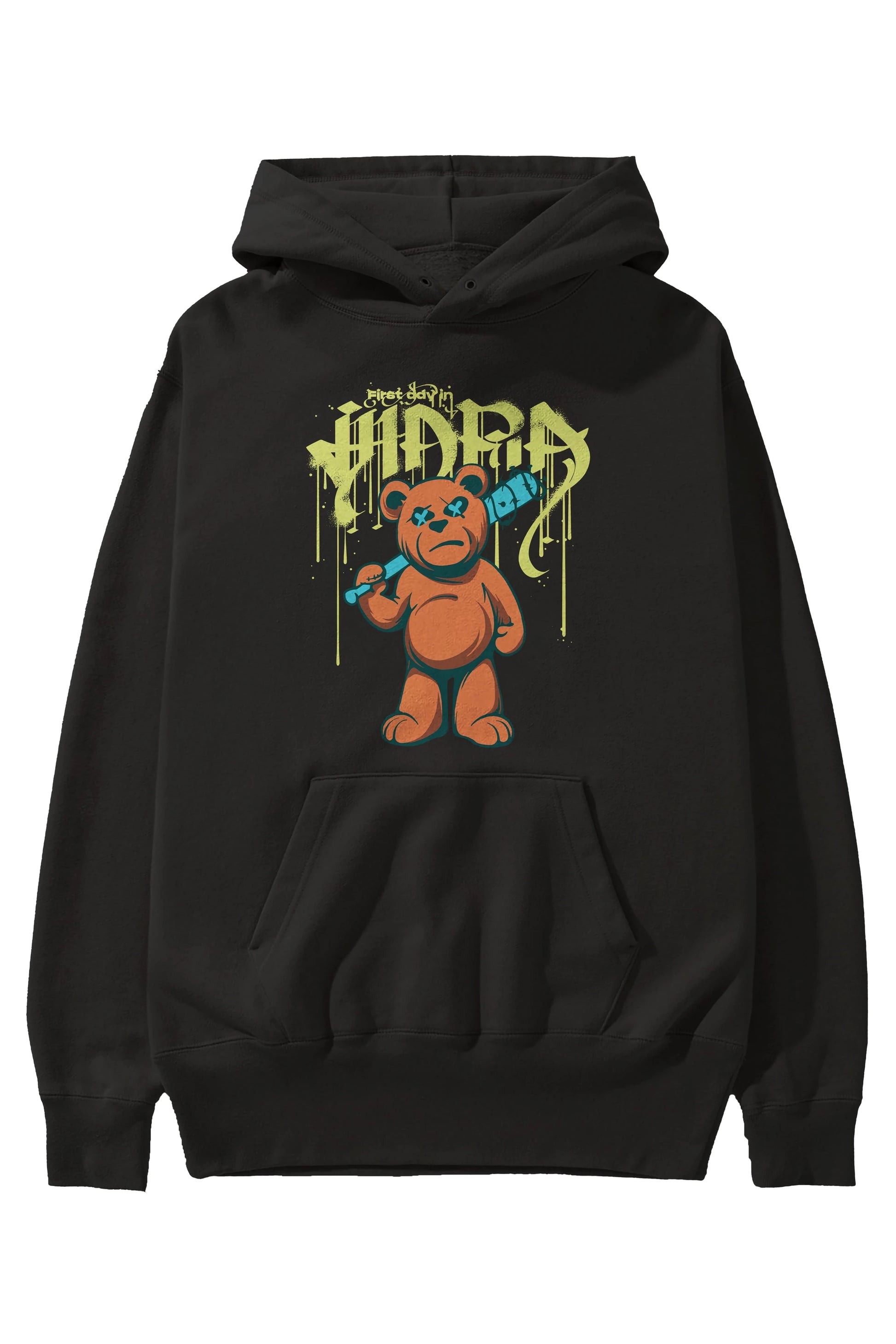 Hidra Bear Ön Baskılı Hoodie Oversize Kapüşonlu Sweatshirt Erkek Kadın Unisex