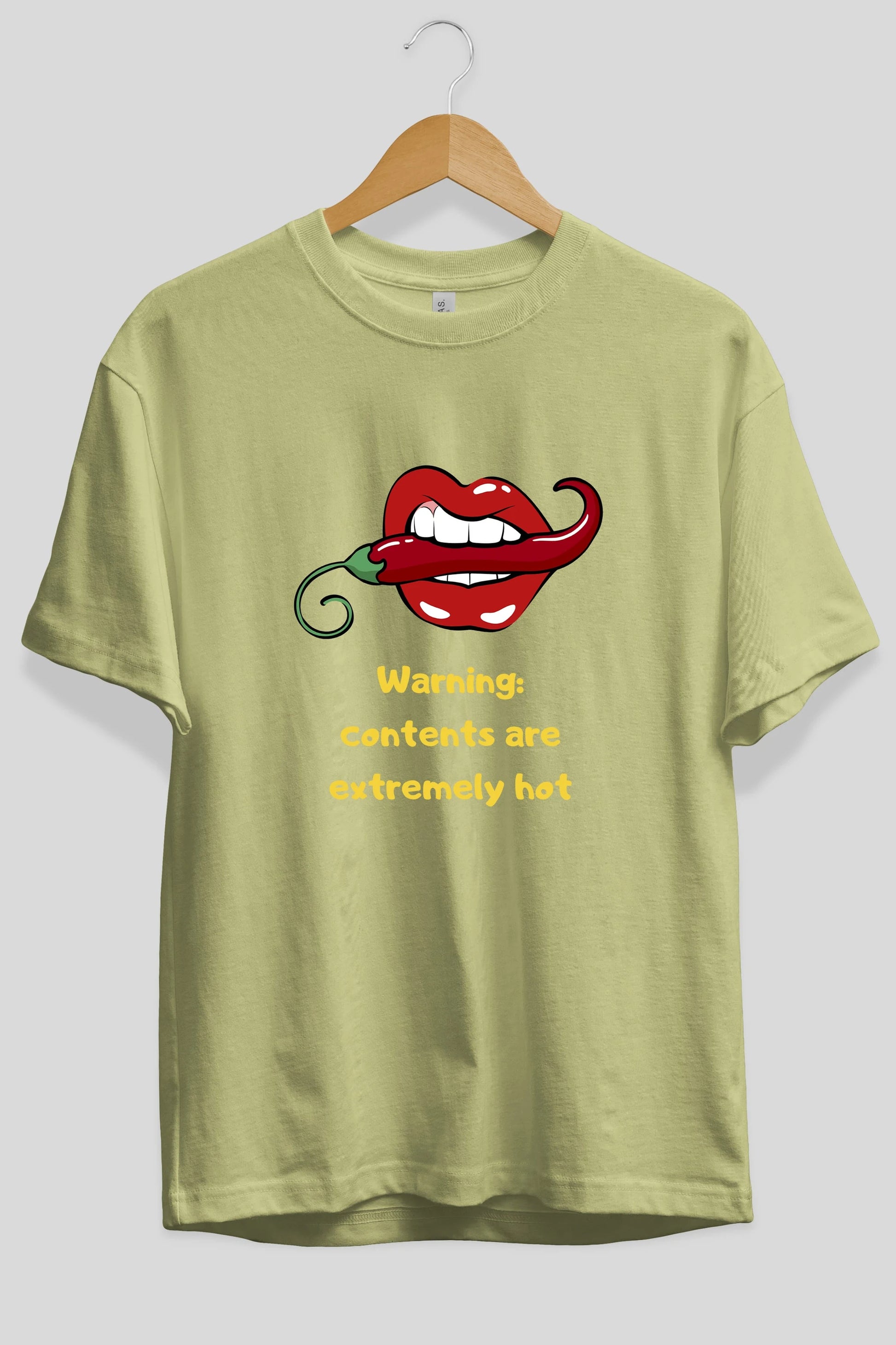 Warning Contents Yazılı Ön Baskılı Oversize t-shirt Erkek Kadın Unisex