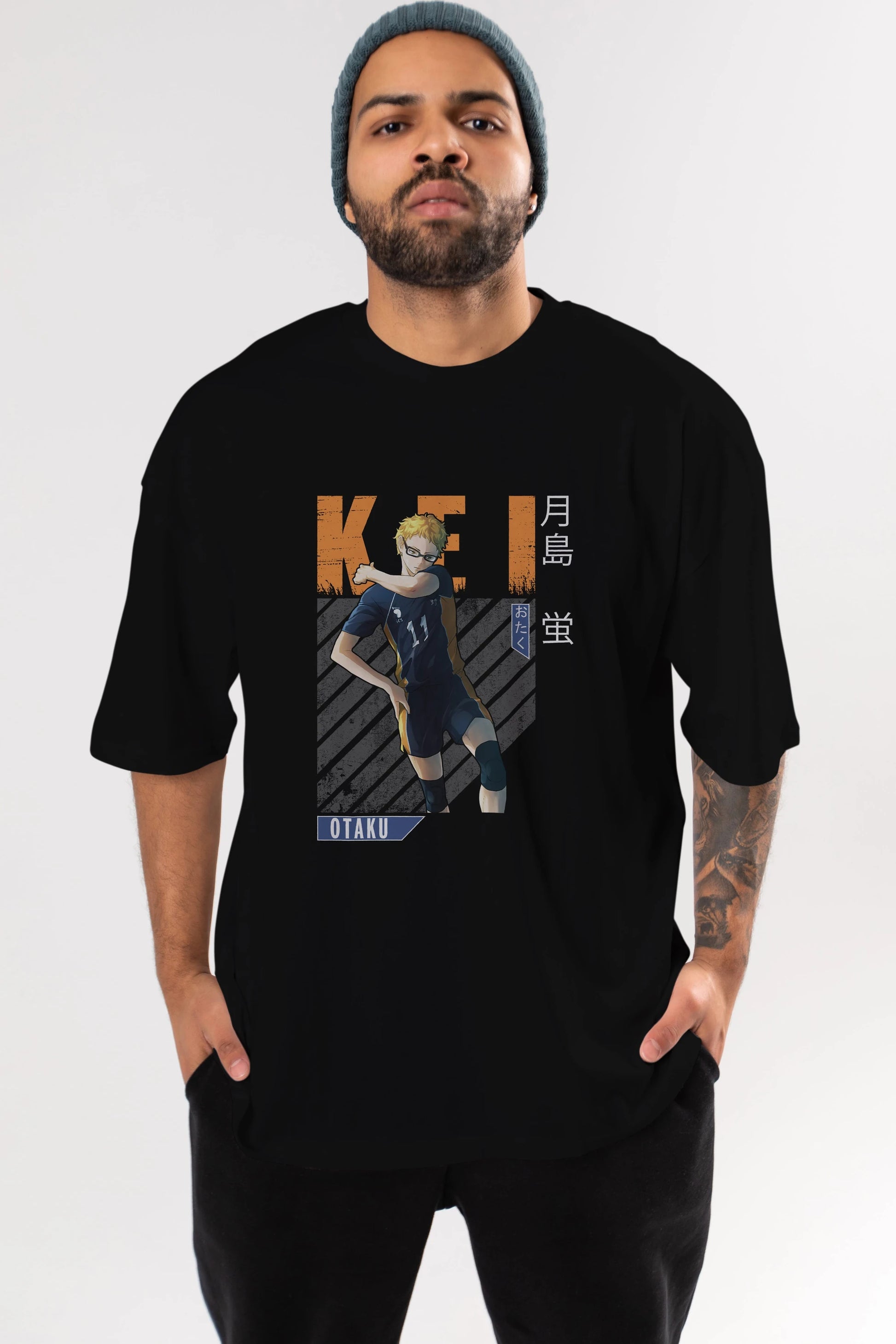 Kei Tsukishima 2 Anime Ön Baskılı Oversize t-shirt %100 pamuk Erkek Kadın Unisex
