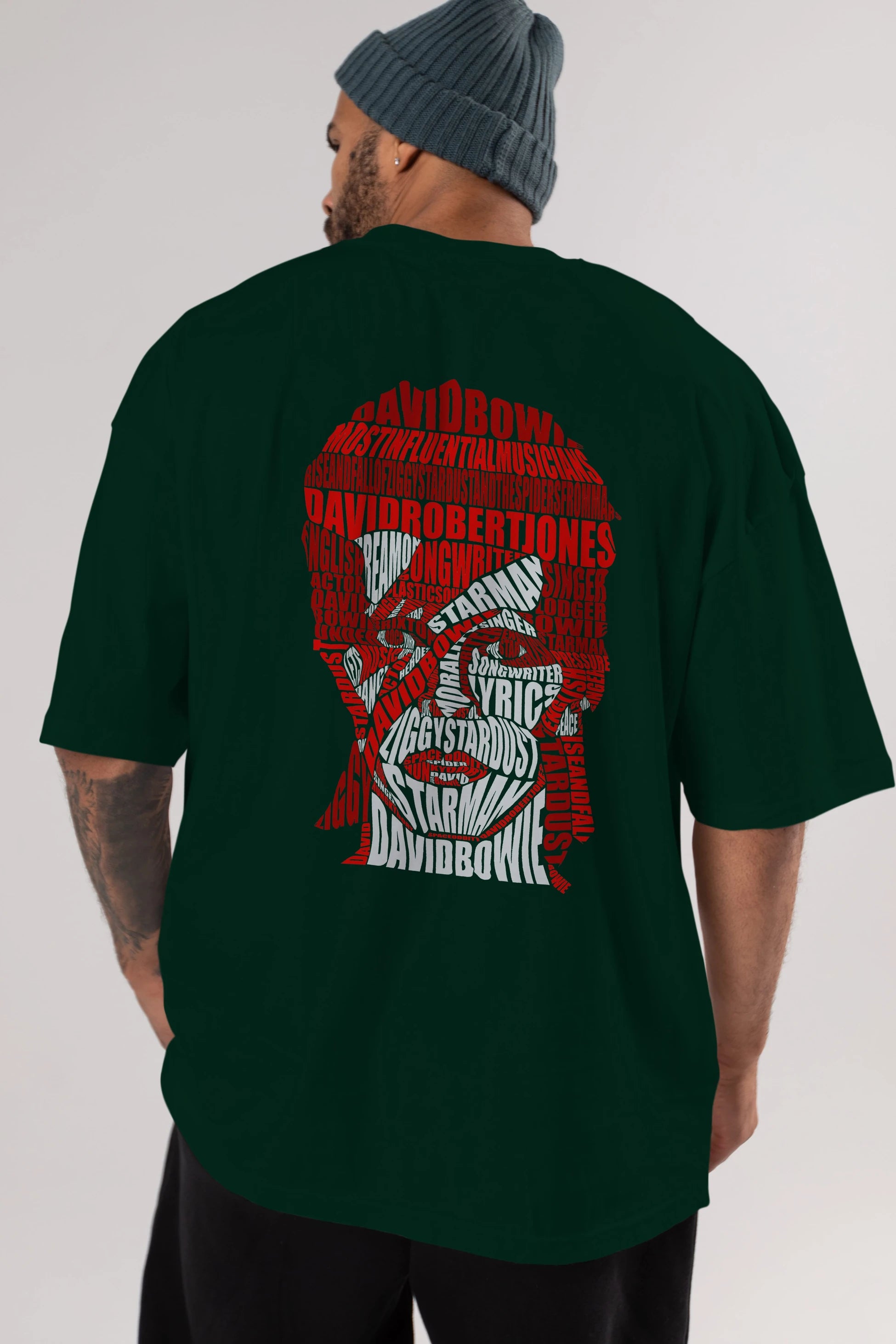 David Bowie Calligram Arka Baskılı Oversize t-shirt %100 pamuk Erkek Kadın Unisex