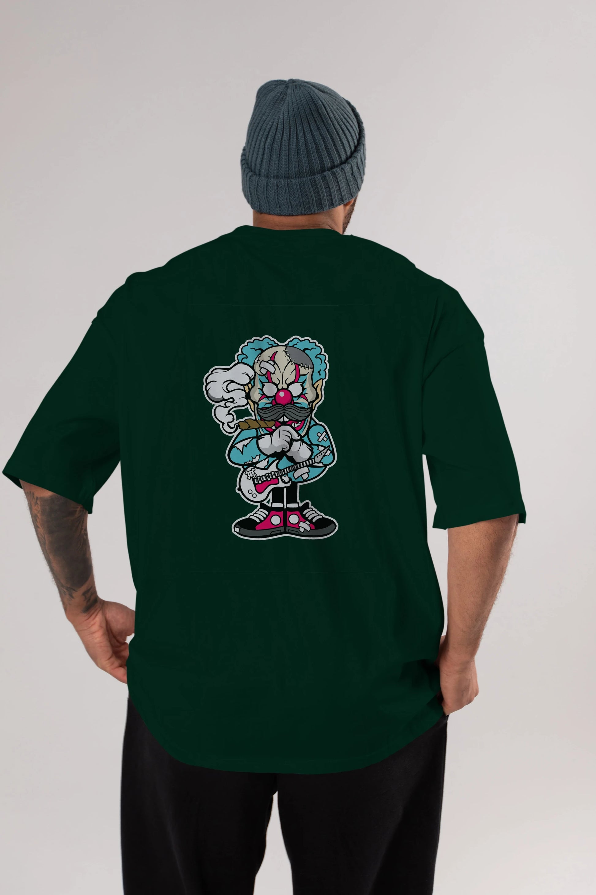 Clown Monster Arka Baskılı Oversize t-shirt Erkek Kadın Unisex %100 Pamuk tişort