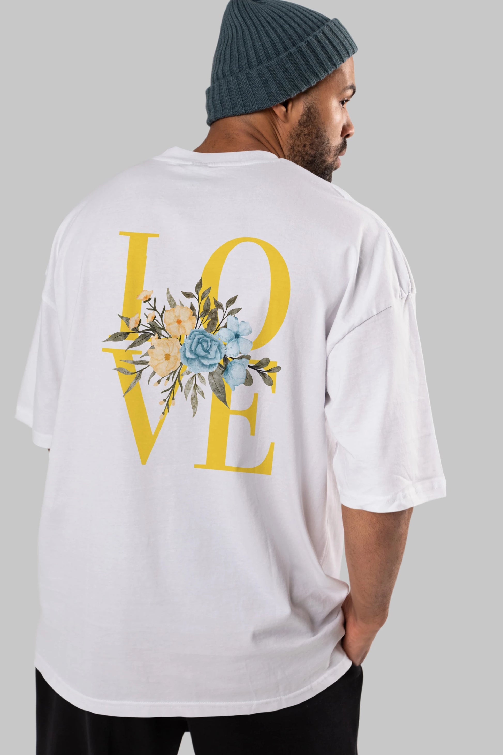 Love Flower Arka Baskılı Oversize t-shirt Erkek Kadın Unisex