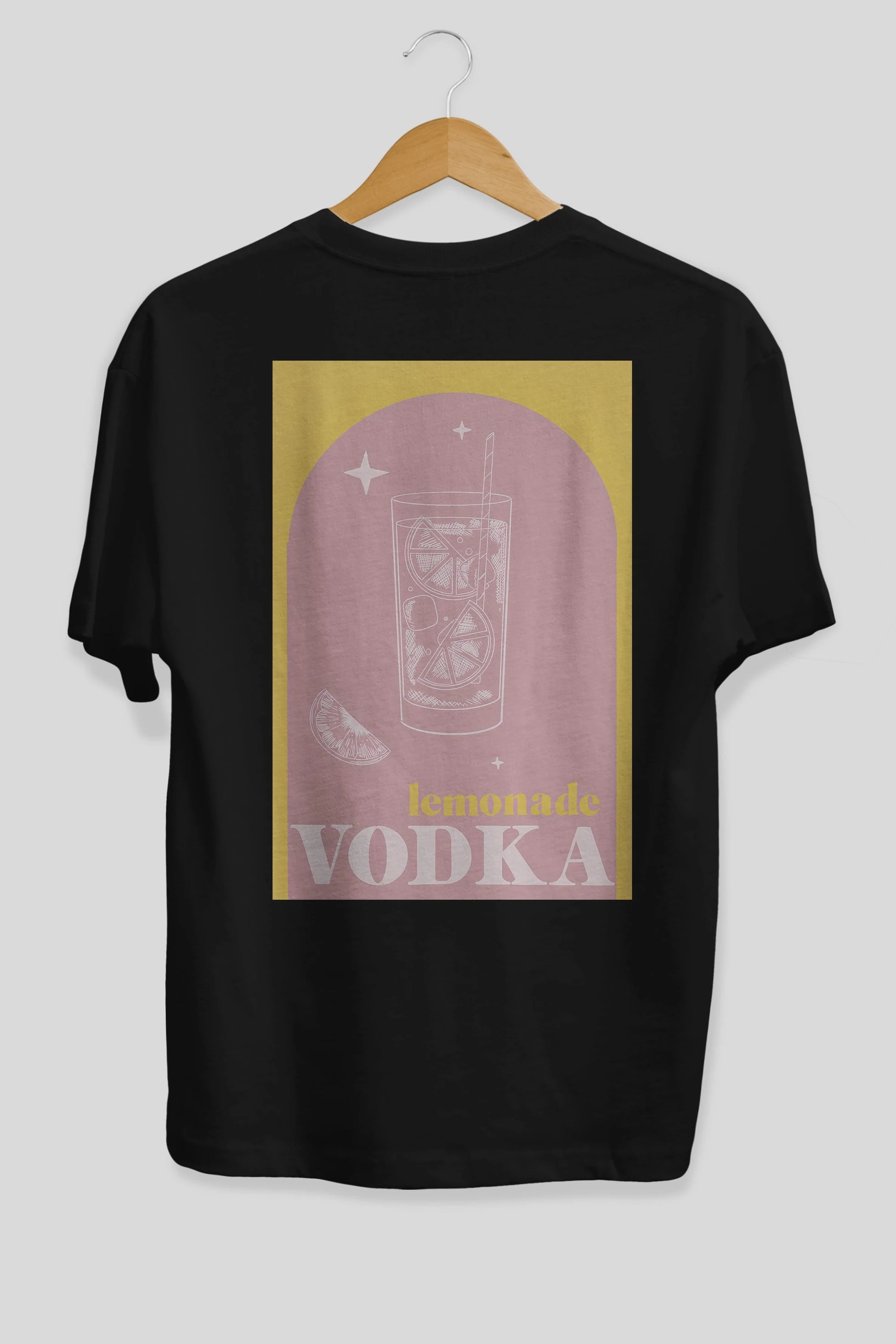 Vodka Limon Arka Baskılı Oversize t-shirt Erkek Kadın Unisex %100 Pamuk Bisiklet Yaka tişort