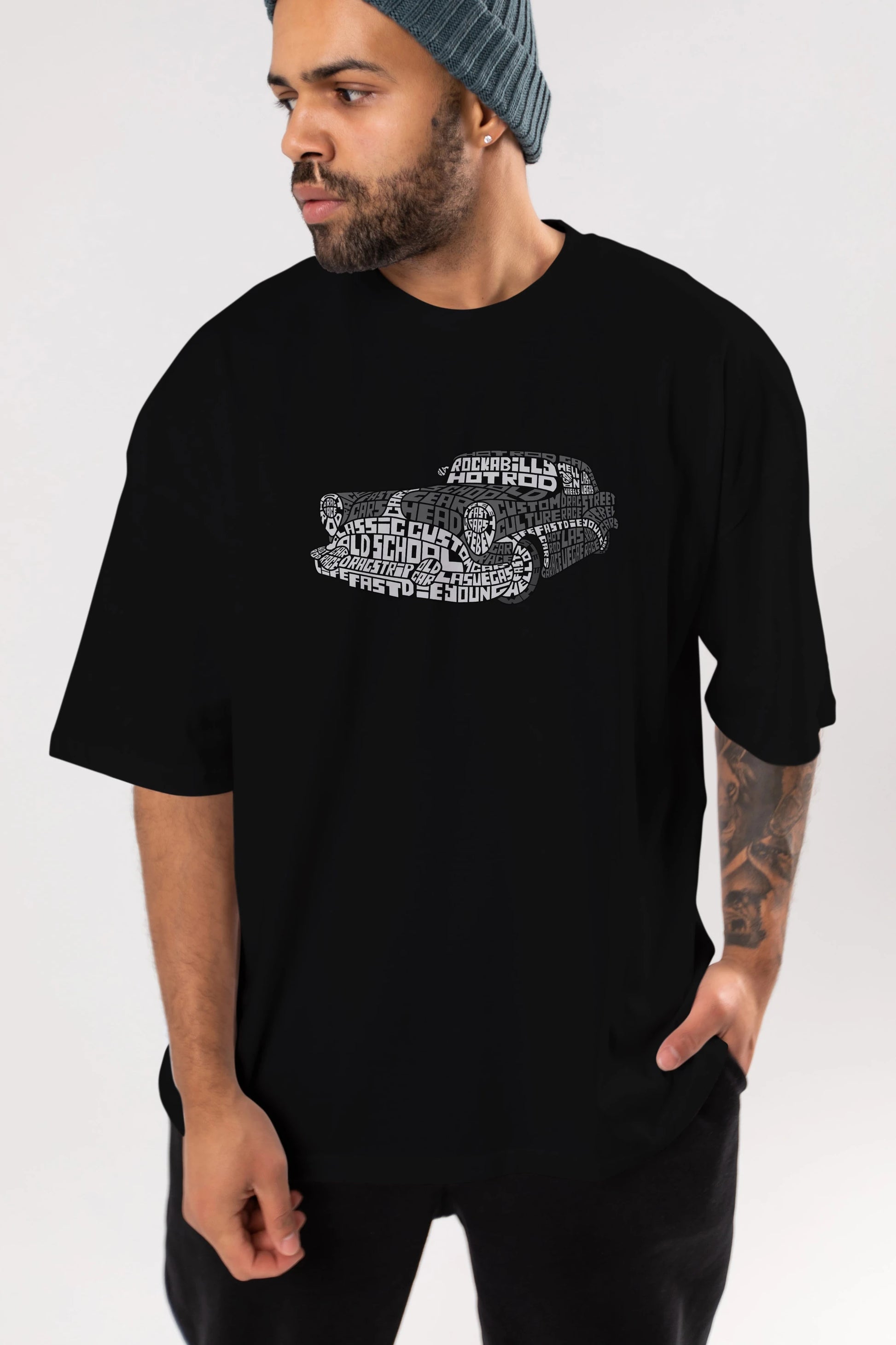 Hotrod Ön Baskılı Oversize t-shirt %100 pamuk Erkek Kadın Unisex