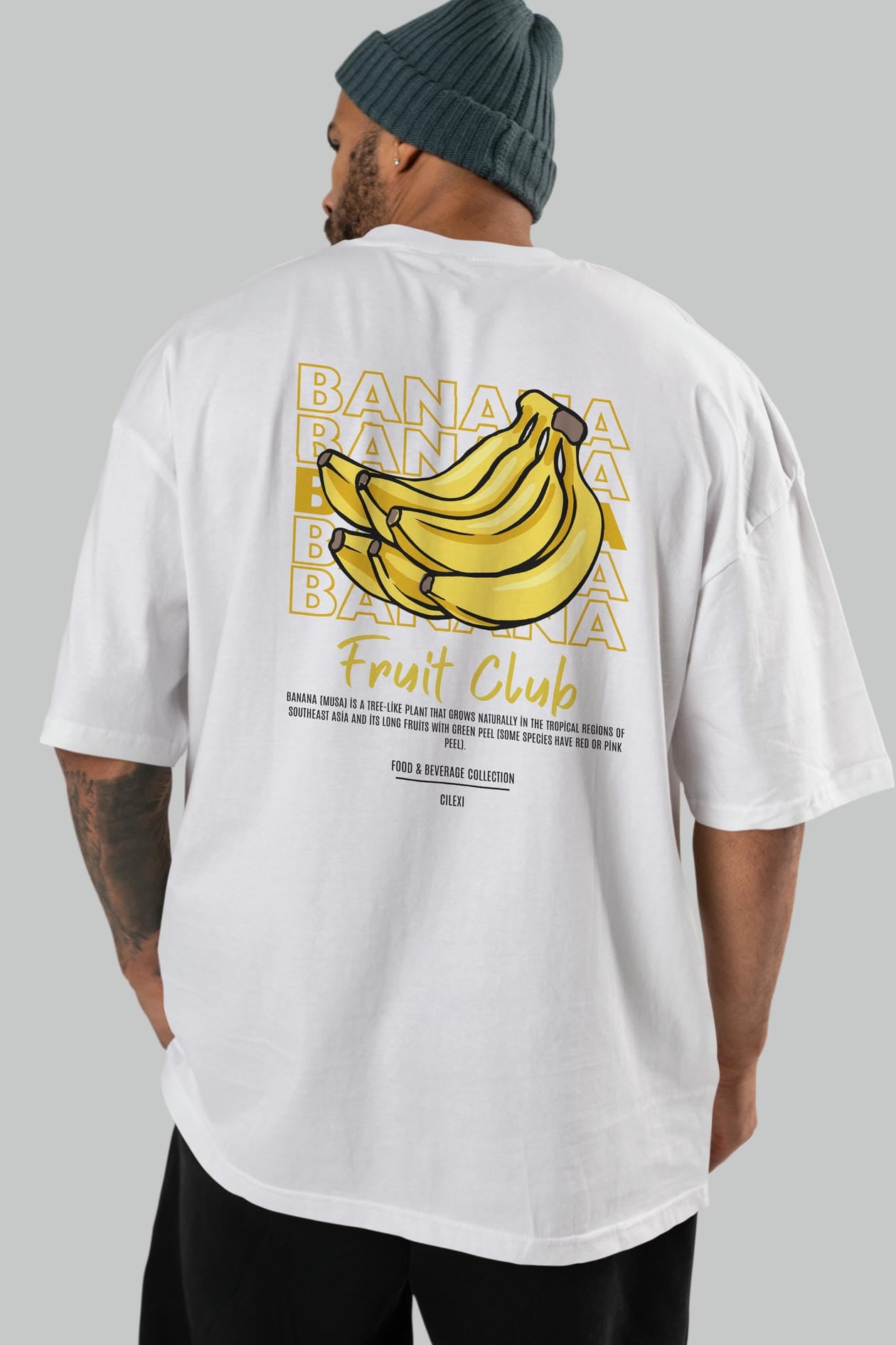 Banana Arka Baskılı Oversize t-shirt Erkek Kadın Pamuk Bisiklet Yaka tişort