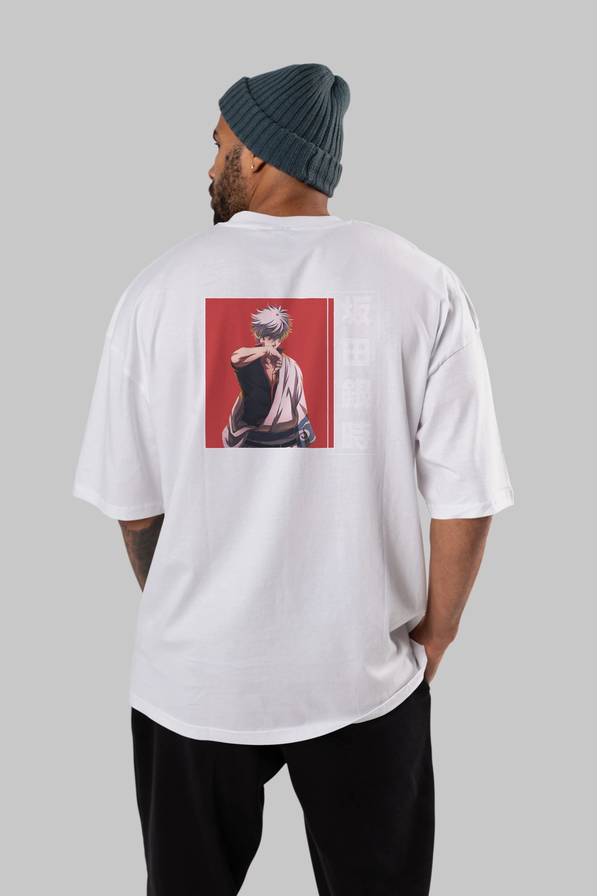 Gintoki Sakata GINTAMA 1 Anime Arka Baskılı Oversize t-shirt Erkek Kadın Unisex
