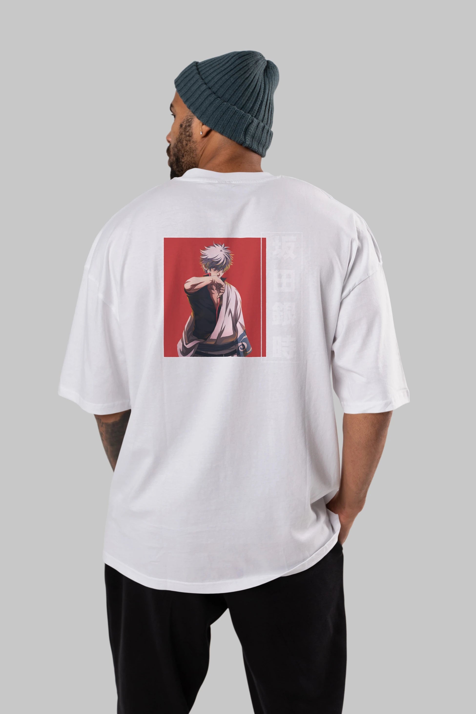 Gintoki Sakata GINTAMA 1 Anime Arka Baskılı Oversize t-shirt Erkek Kadın Unisex