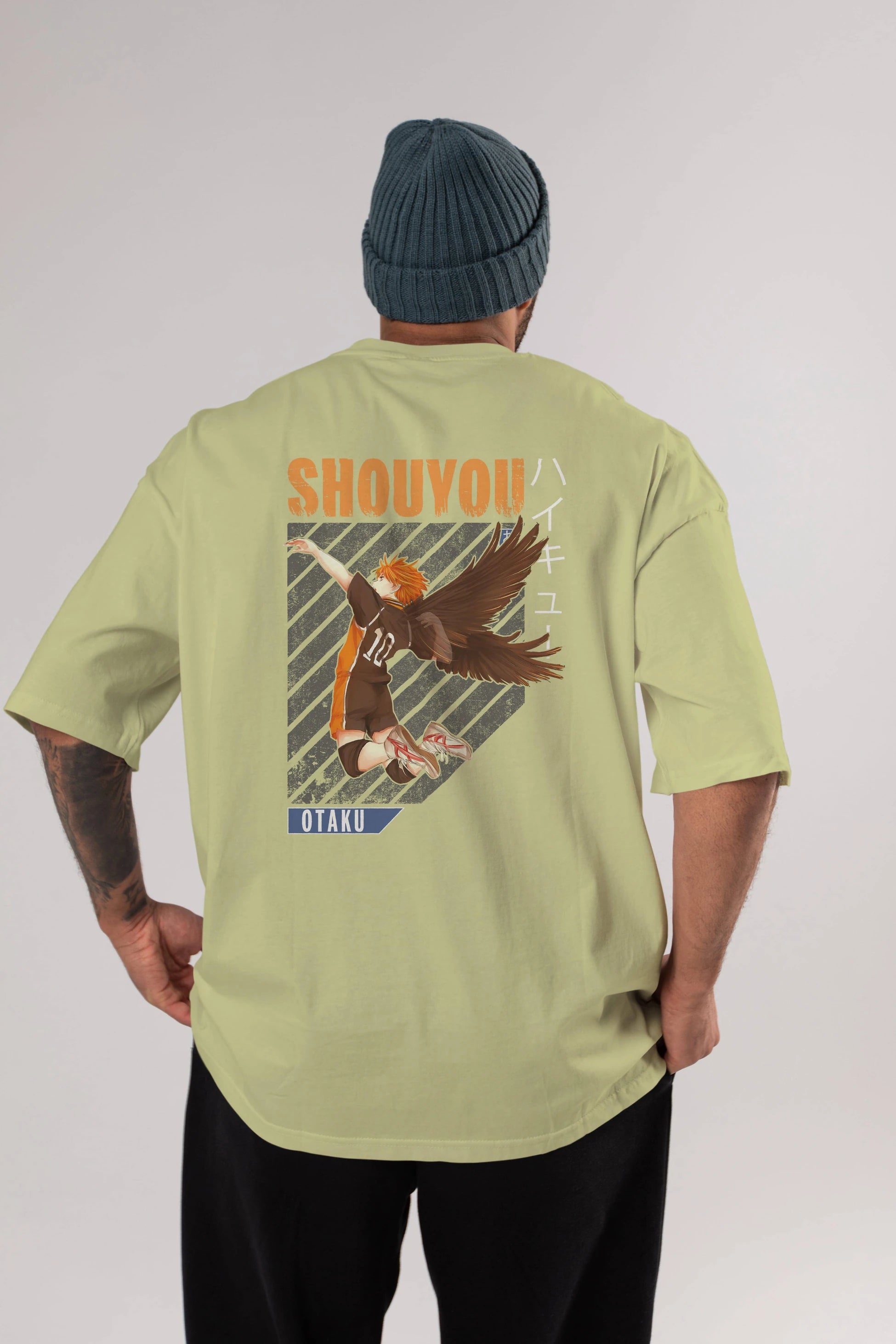 Shouyou Hinata 10 Anime Arka Baskılı Oversize t-shirt Erkek Kadın Unisex