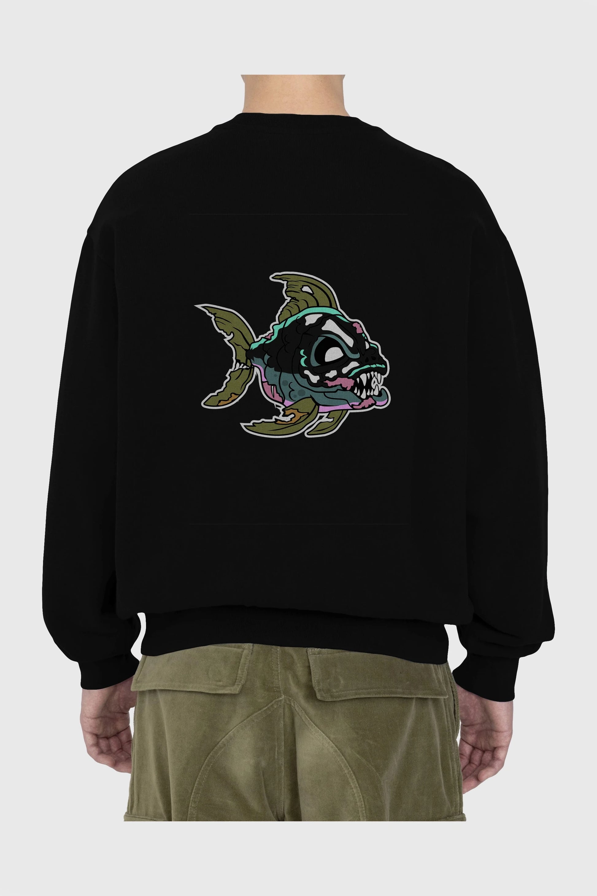 Fish Monster Arka Baskılı Oversize Sweatshirt Erkek Kadın Unisex