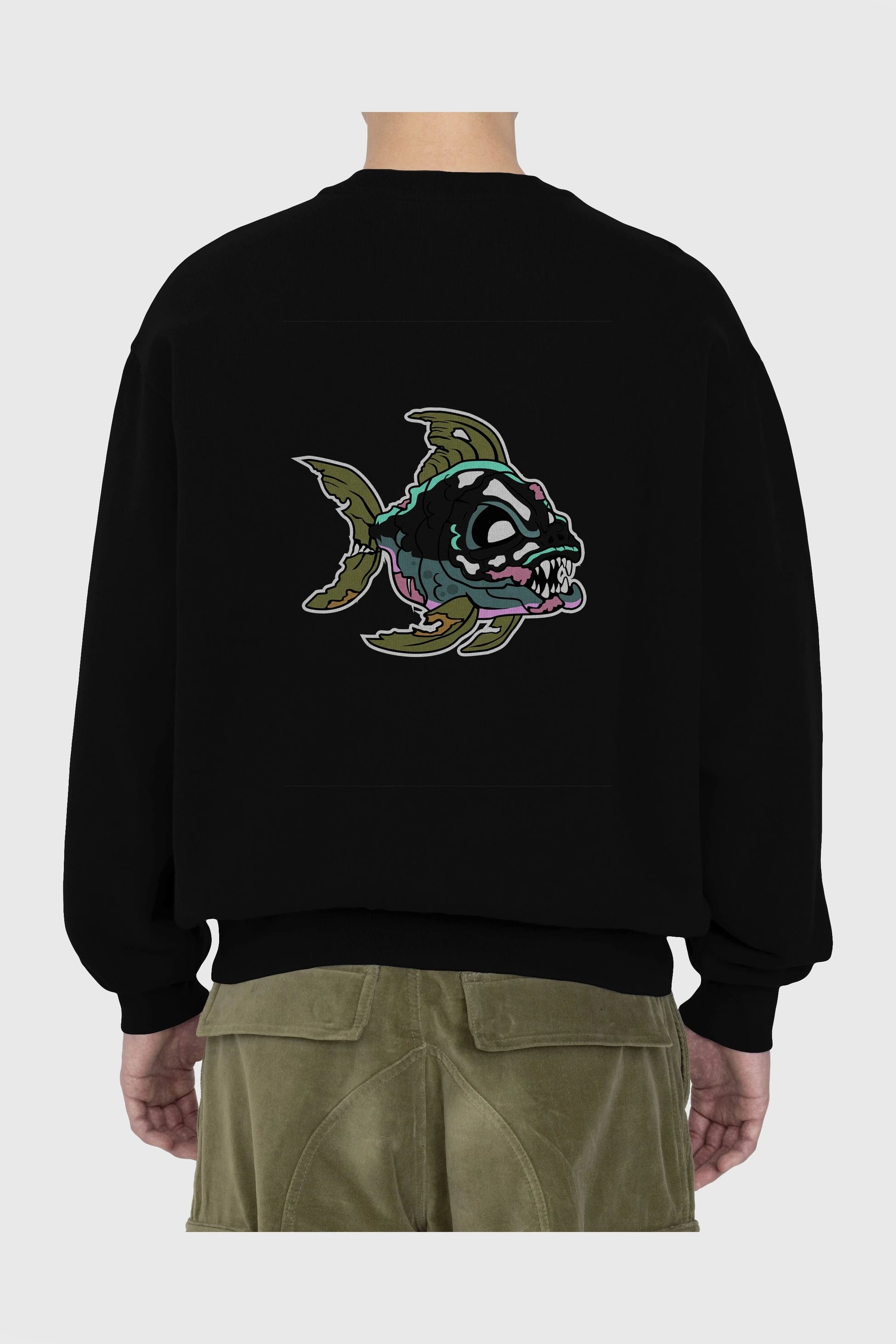 Fish Monster Arka Baskılı Oversize Sweatshirt Erkek Kadın Unisex