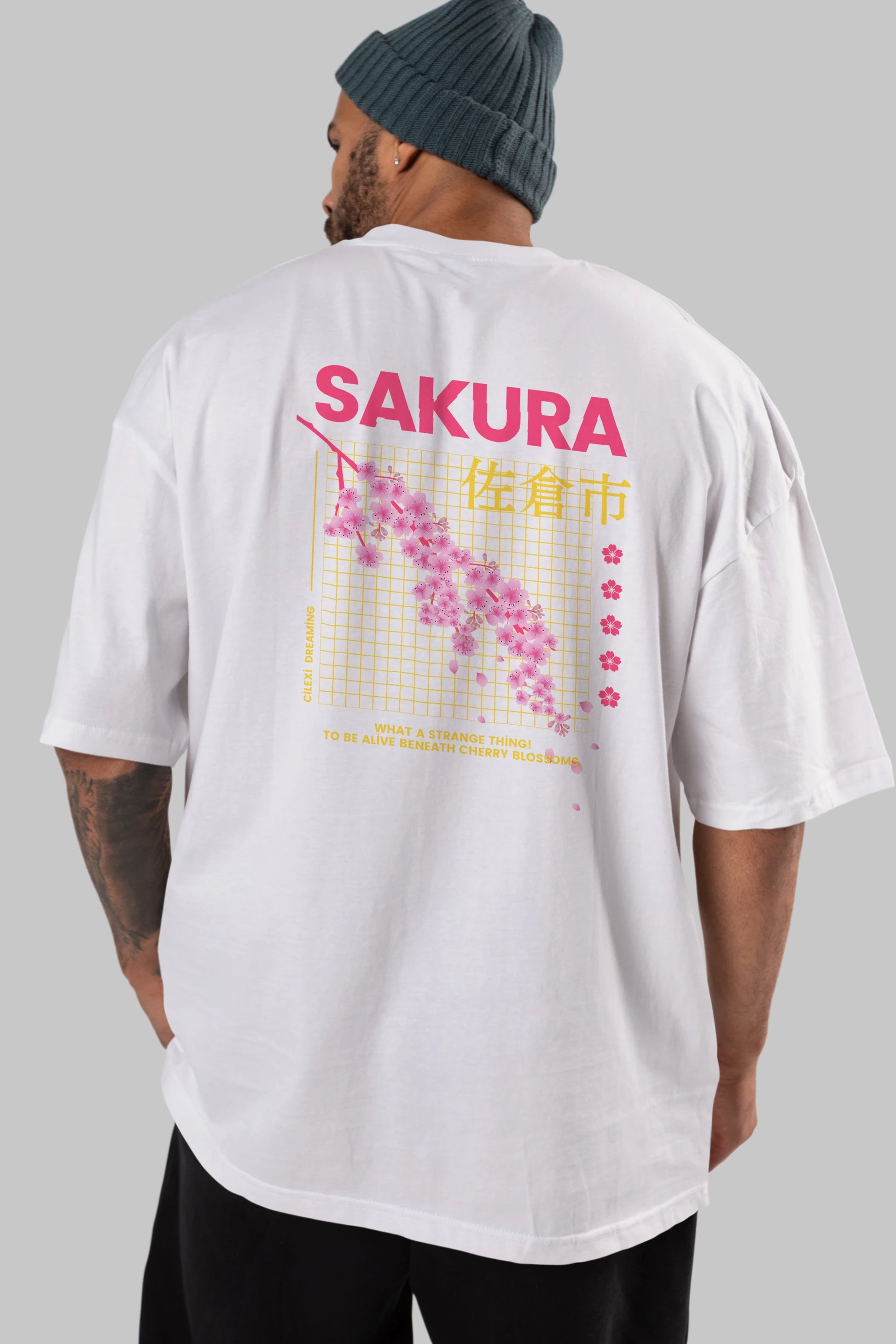 Sakura Streetwear Arka Baskılı Oversize t-shirt Erkek Kadın Unisex