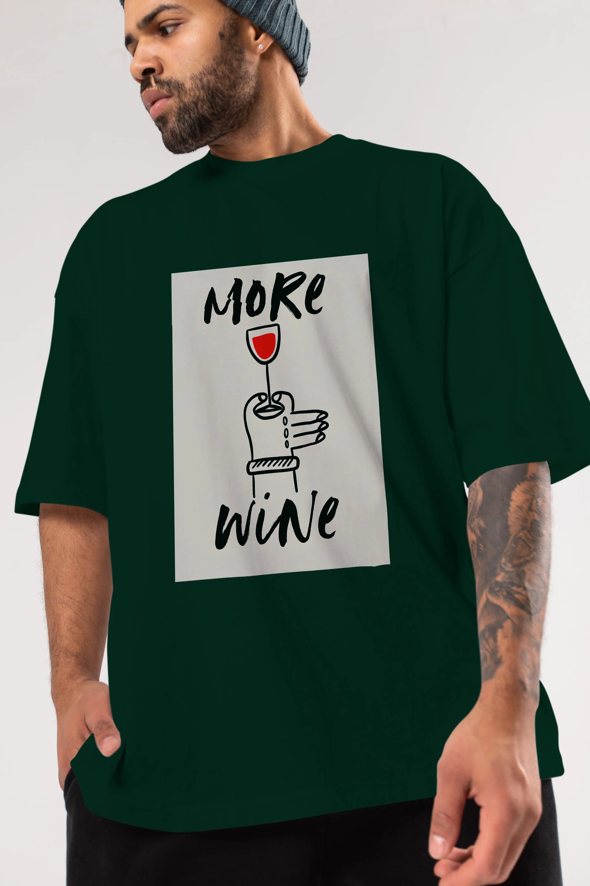 More Wine 2 Ön Baskılı Oversize t-shirt Erkek Kadın Unisex %100 Pamuk Bisiklet Yaka tişort