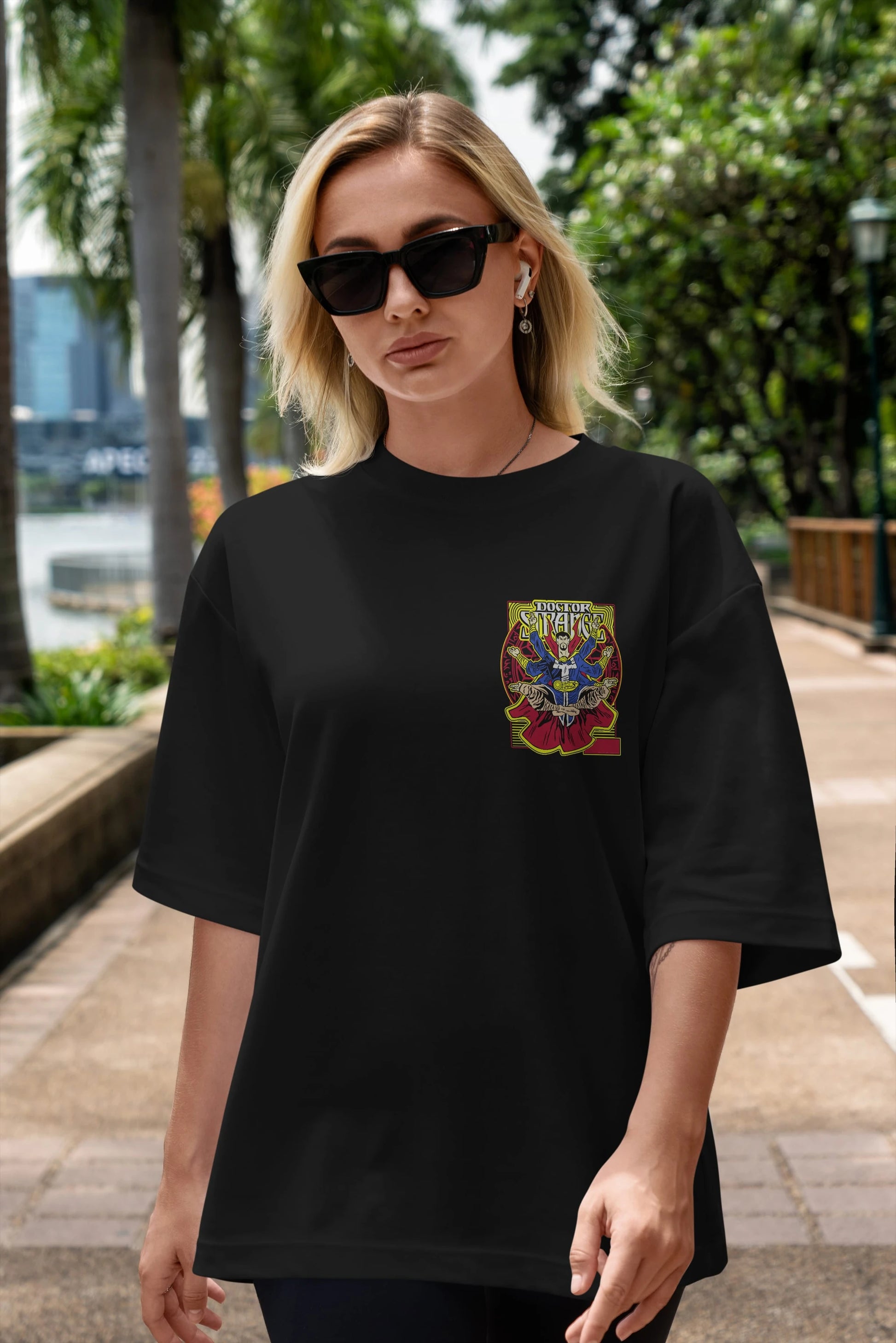 Doctor Strange (1) Ön Sol Baskılı Oversize t-shirt Erkek Kadın Unisex %100 Pamuk Bisiklet Yaka tişort