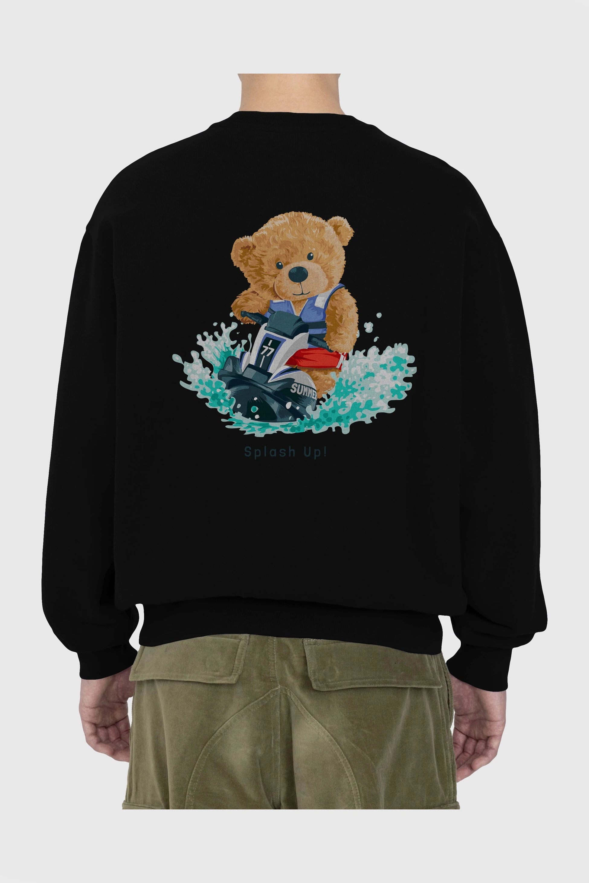 Teddy Bear Splash Up Arka Baskılı Oversize Sweatshirt Erkek Kadın Unisex