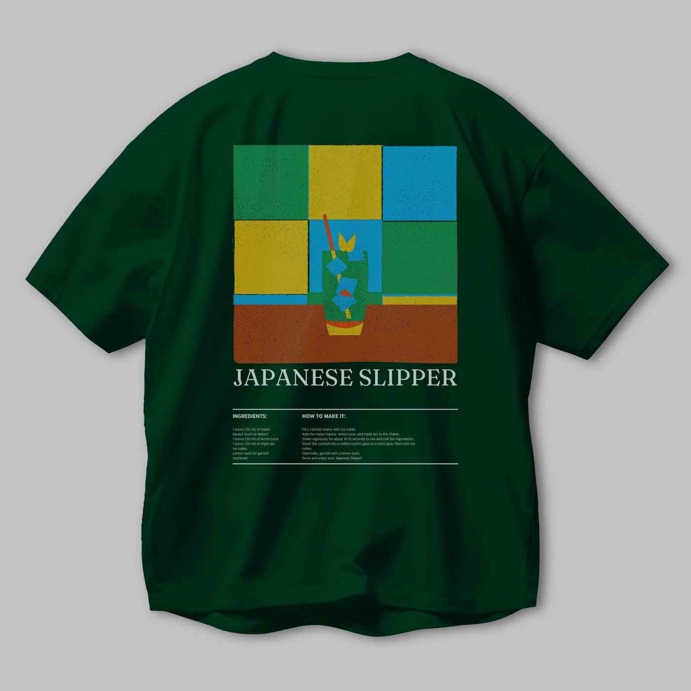 Japanese Slipper Kokteyl Serisi Arka Baskılı Oversize t-shirt Erkek Kadın %100 Pamuk Bisiklet Yaka tişort