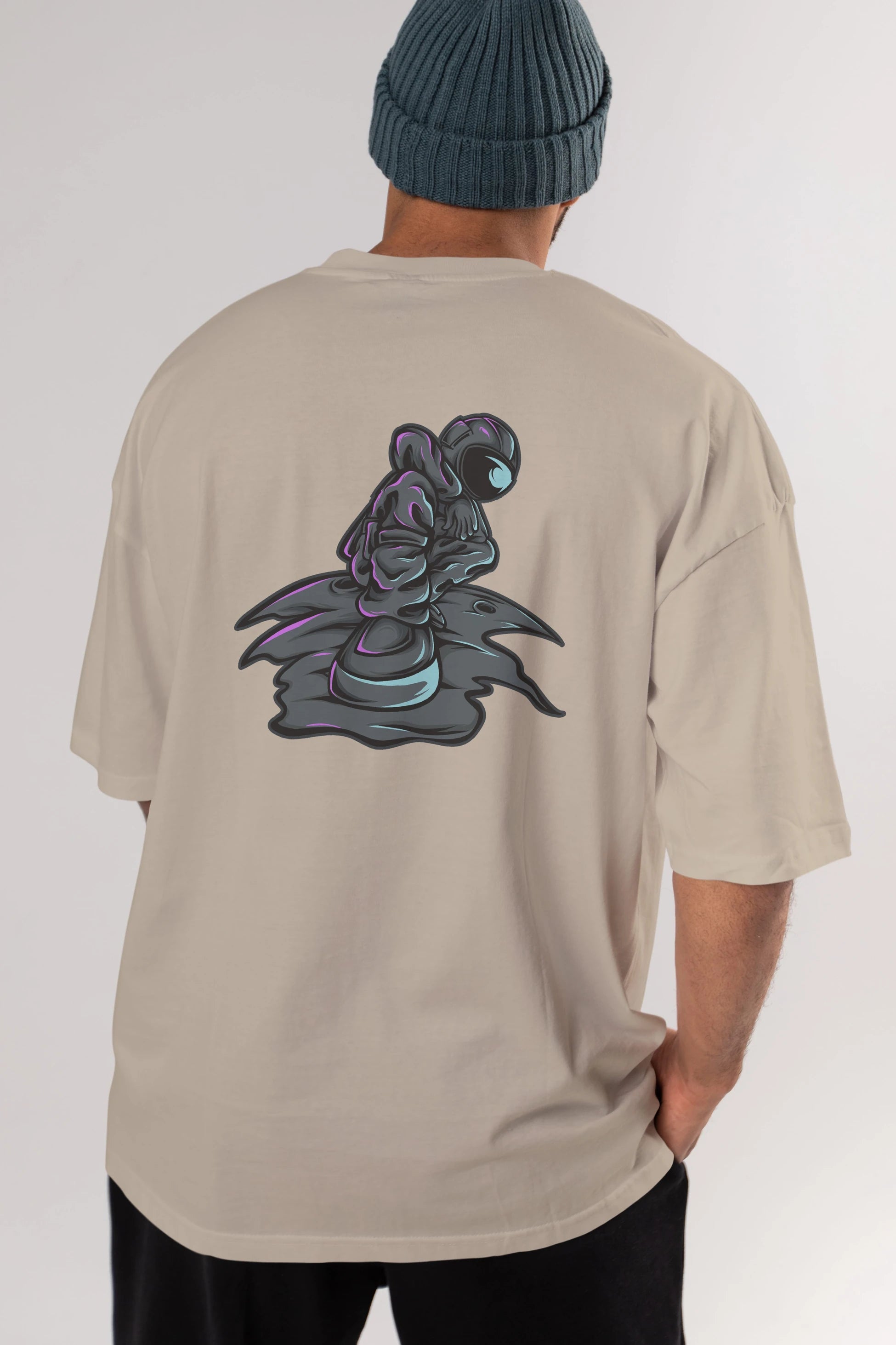 Stylish Astronaut Arka Baskılı Oversize t-shirt Erkek Kadın Unisex