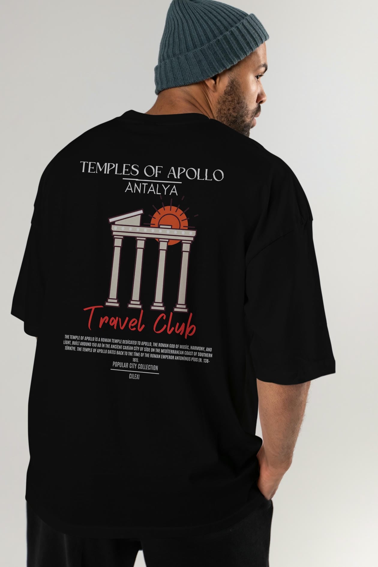 Temples Of Apollo Antalya Arka Baskılı Oversize t-shirt Erkek Kadın Pamuk Bisiklet Yaka tişort
