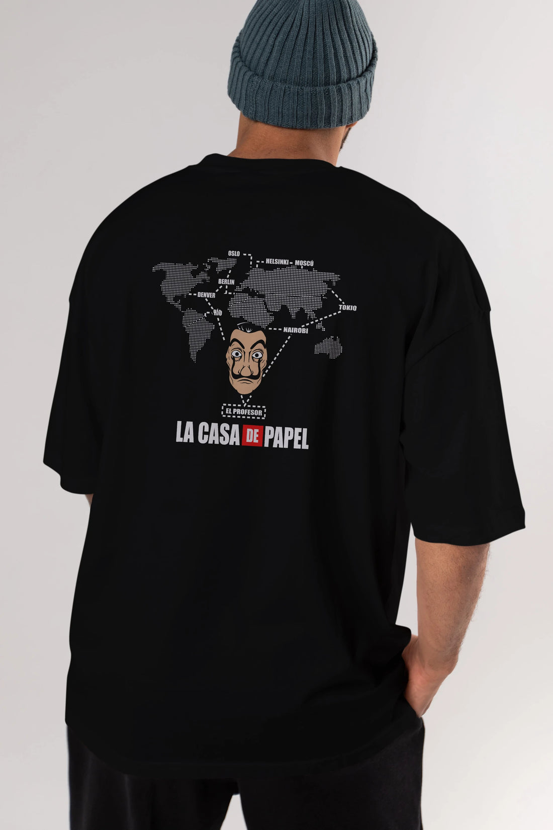 La Casa De Papel Arka Baskılı Oversize t-shirt Erkek Kadın Unisex %100 Pamuk Bisiklet Yaka tişort