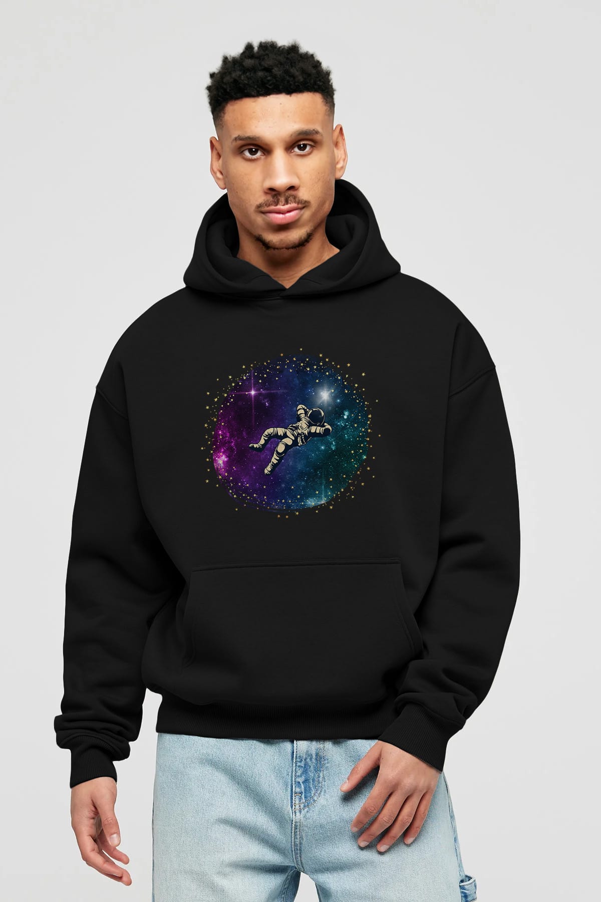 Astronaut in the Galaxy Ön Baskılı Oversize Hoodie Kapüşonlu Sweatshirt Erkek Kadın Unisex