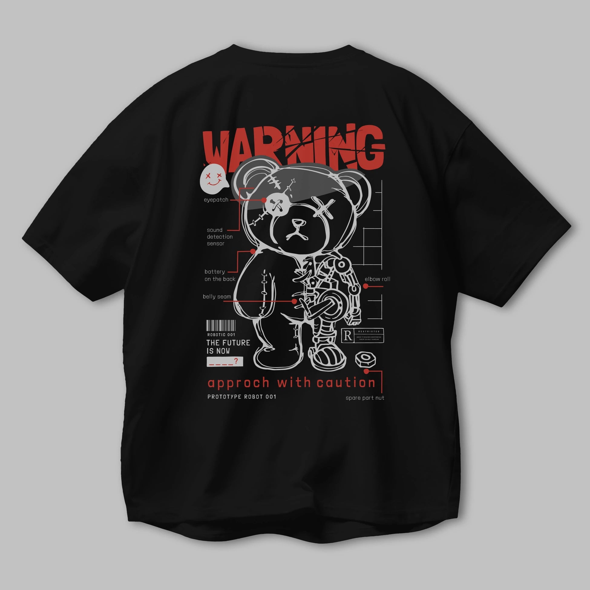 Teddy Bear Warning Arka Baskılı Oversize t-shirt Erkek Kadın Unisex