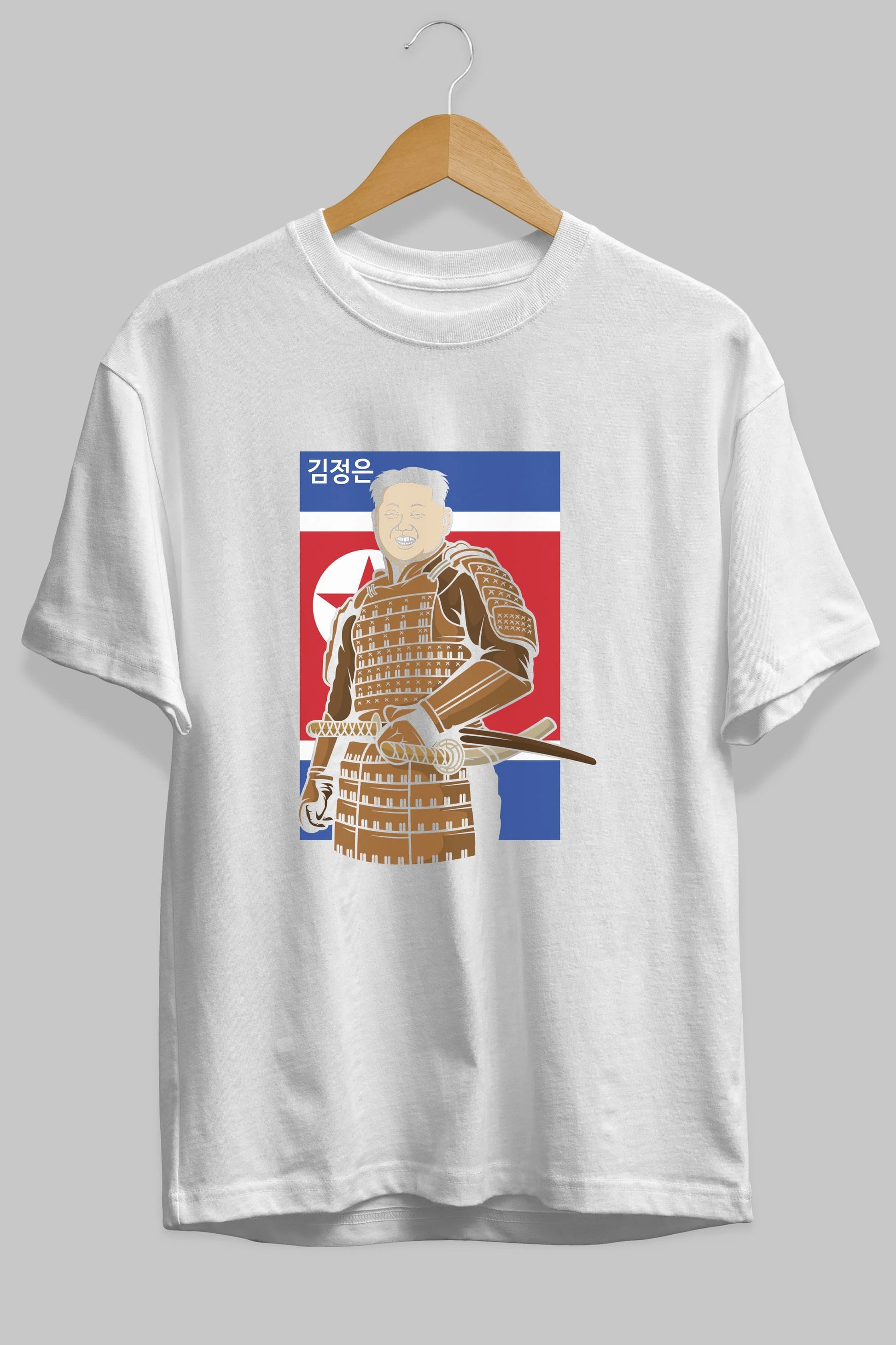 Samurai Jong Un Ön Baskılı Oversize t-shirt Erkek Kadın Unisex %100 Pamuk tişort