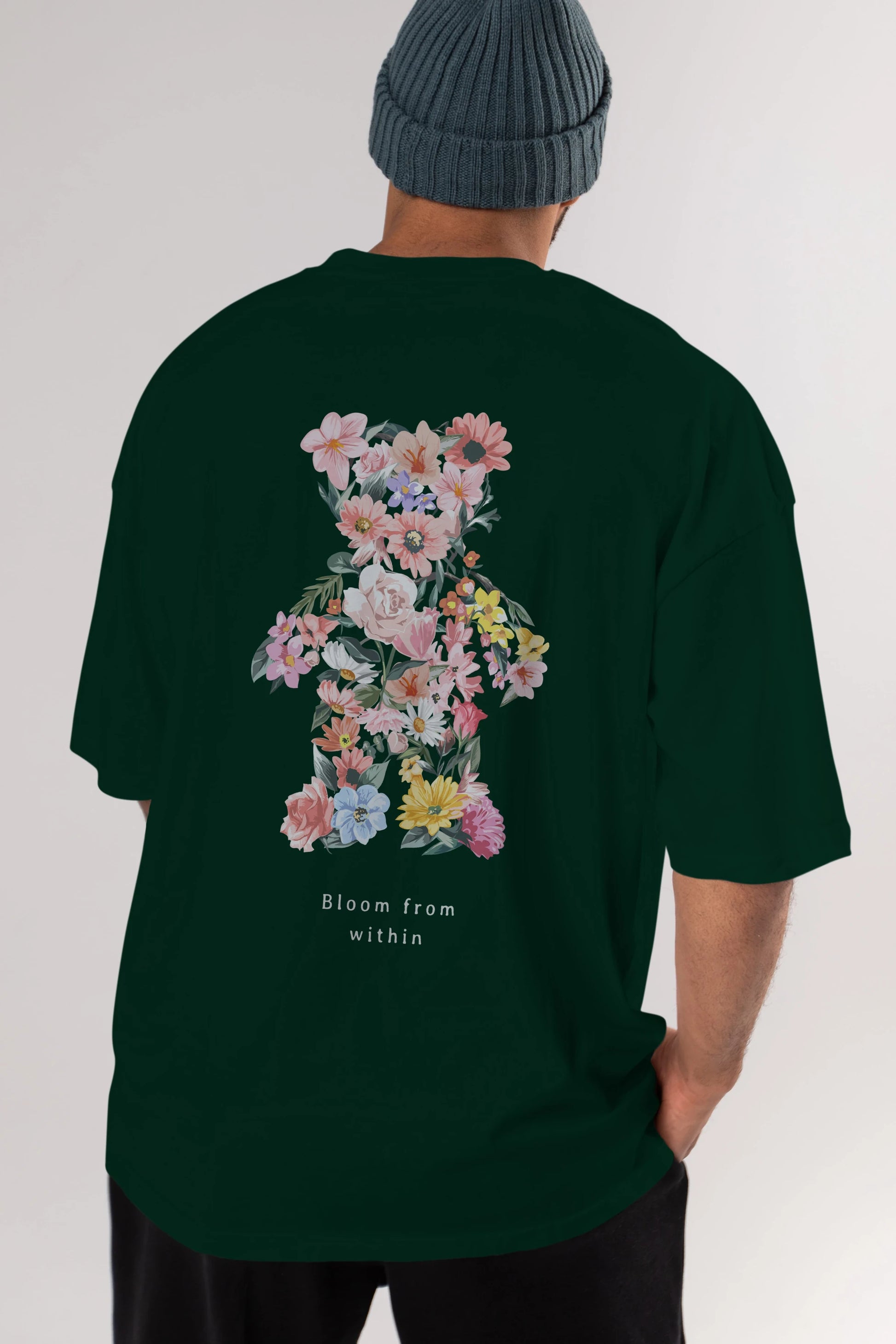Bloom from Bear Arka Baskılı Oversize t-shirt Erkek Kadın Unisex