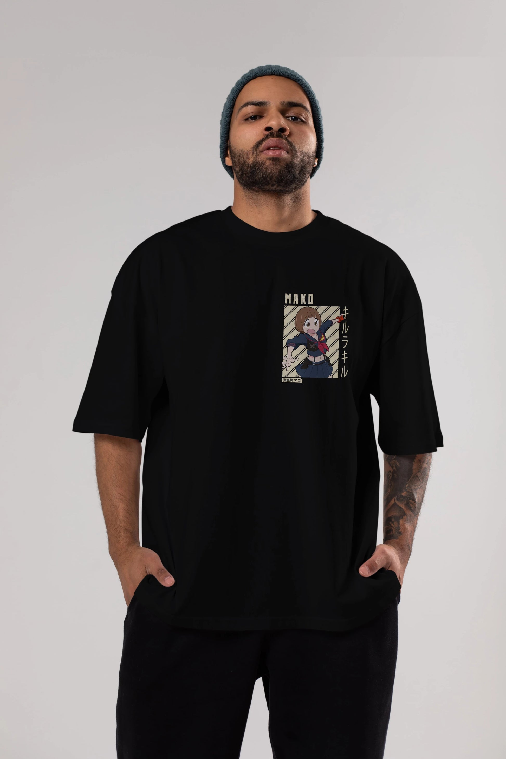 Mako Mankanshoku 1 Ön Sol Baskılı Oversize t-shirt Erkek Kadın Unisex %100 Pamuk Bisiklet Yaka tişort