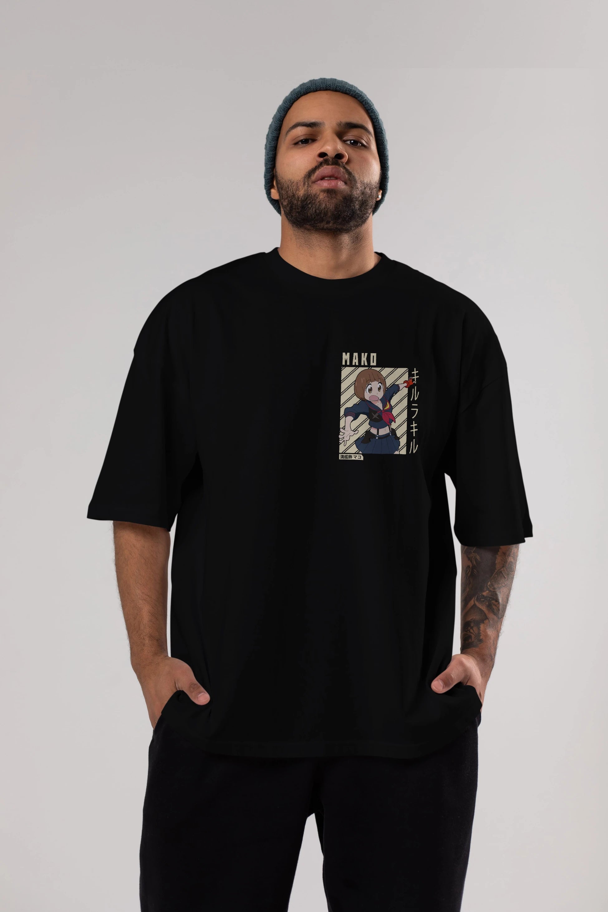 Mako Mankanshoku 1 Ön Sol Baskılı Oversize t-shirt Erkek Kadın Unisex %100 Pamuk Bisiklet Yaka tişort