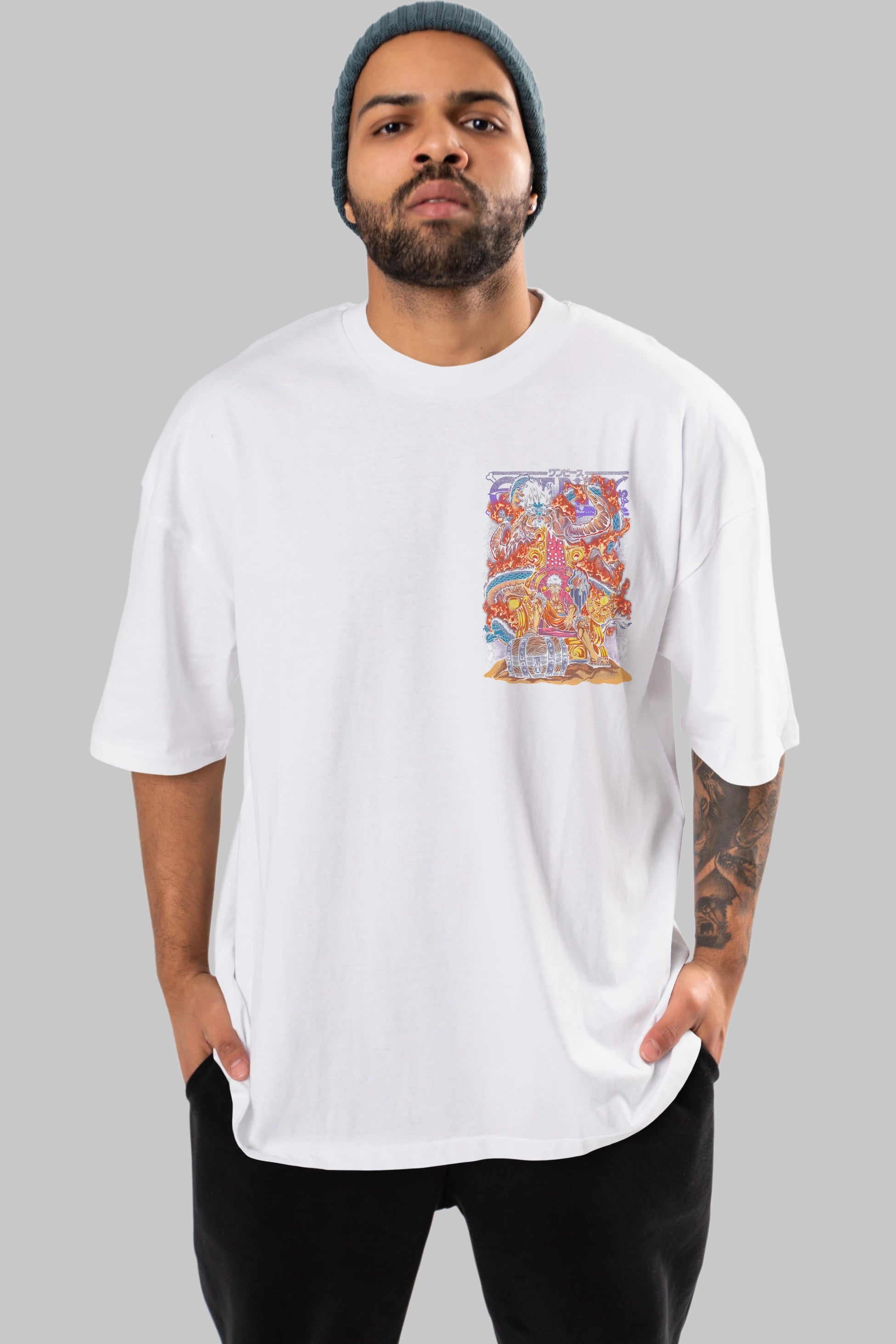 MONKEY D. LUFFY 1 Ön Sol Baskılı Oversize t-shirt Erkek Kadın Unisex %100 Pamuk Bisiklet Yaka tişort